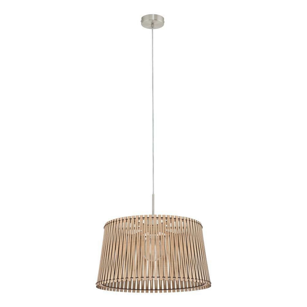 EGLO Hängeleuchte SENDERO Pendellampe, Stahl und Holz, E27, IP20, Wohnzimmerlampe, Lampe, ohne Leuchtmittel, Hängeleuchte, H130 x Ø45 cm, nickel-matt, 1X60W exkl.