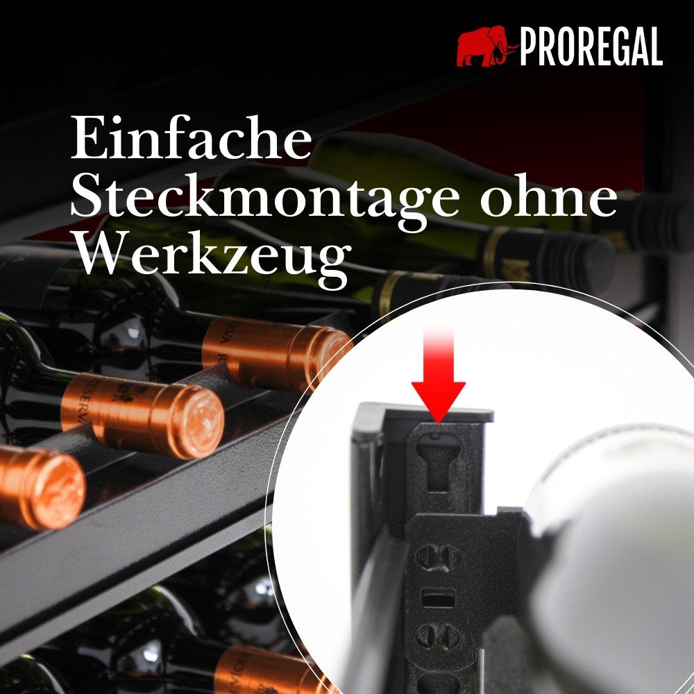 PROREGAL® Weinregal TOSKANA HxBxT 75x60x30cm 30 Flaschen auf 5 Ebenen Schwarz, Stabiles Weinregal Flaschenhalter Flaschen Regal Getränkeregal