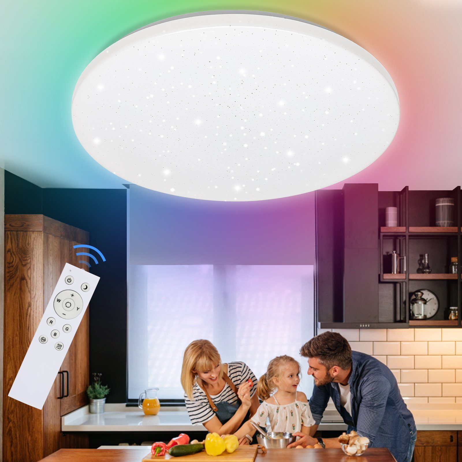 RGB Deckenlampe LED mit Fernbedienung, Dimmbar, LED Deckenleuchte Clanmacy 24W RGB Deckenleuchte RGB,