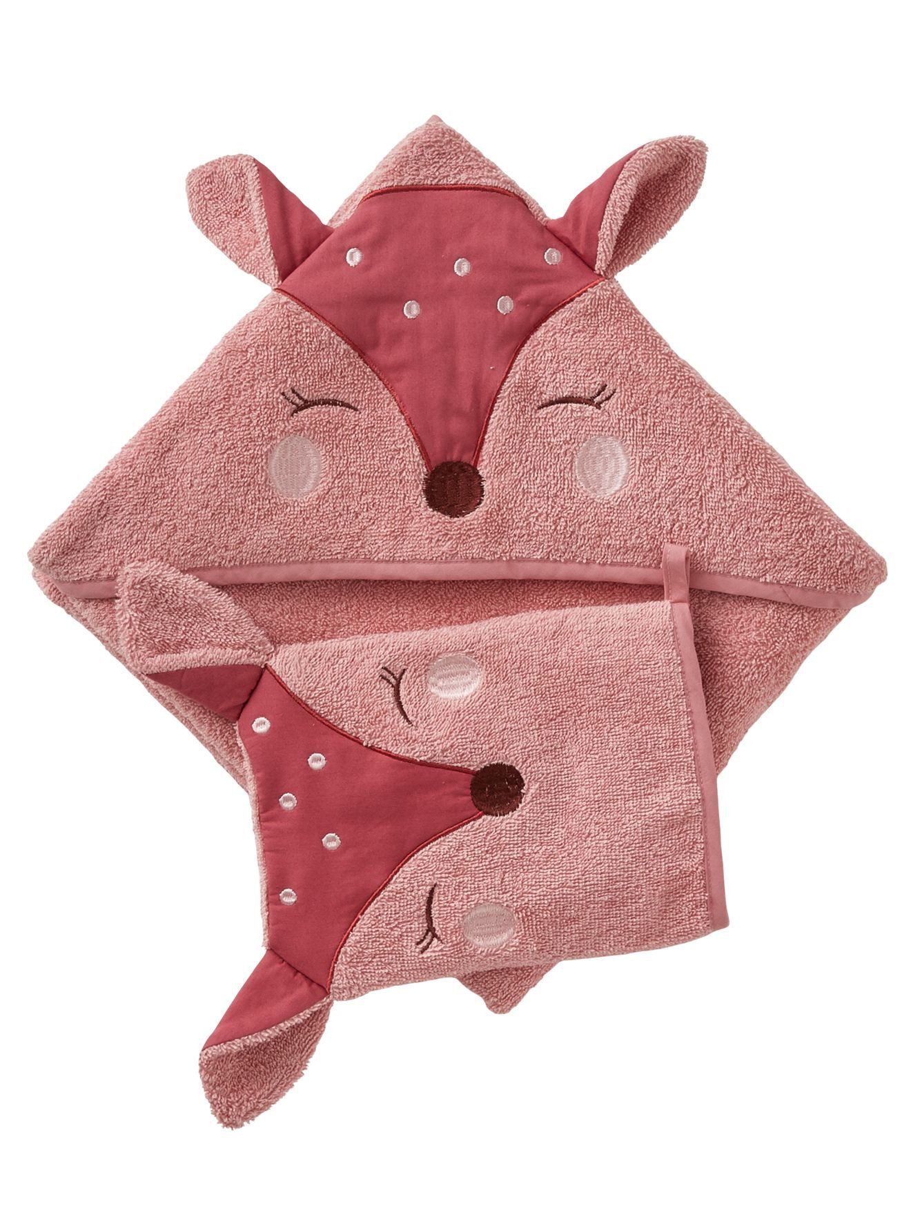vertbaudet Kapuzenhandtuch Baby-Set: Badetuch und Waschhandschuh REH