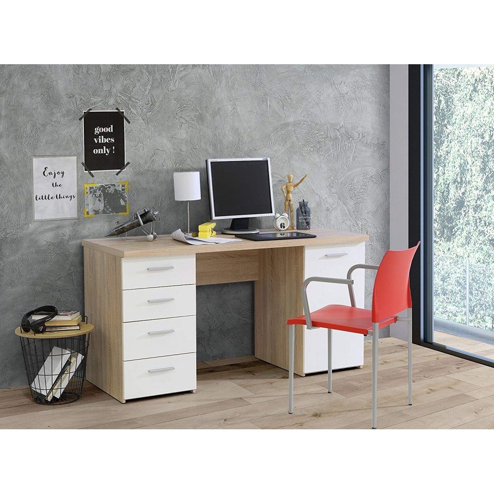 Forte Möbel Schreibtisch Eiche cm ca. Bürotisch 145 Arbeitstisch Dekor Sägerau / weiß Kinderschreibtisch Schreibtisch