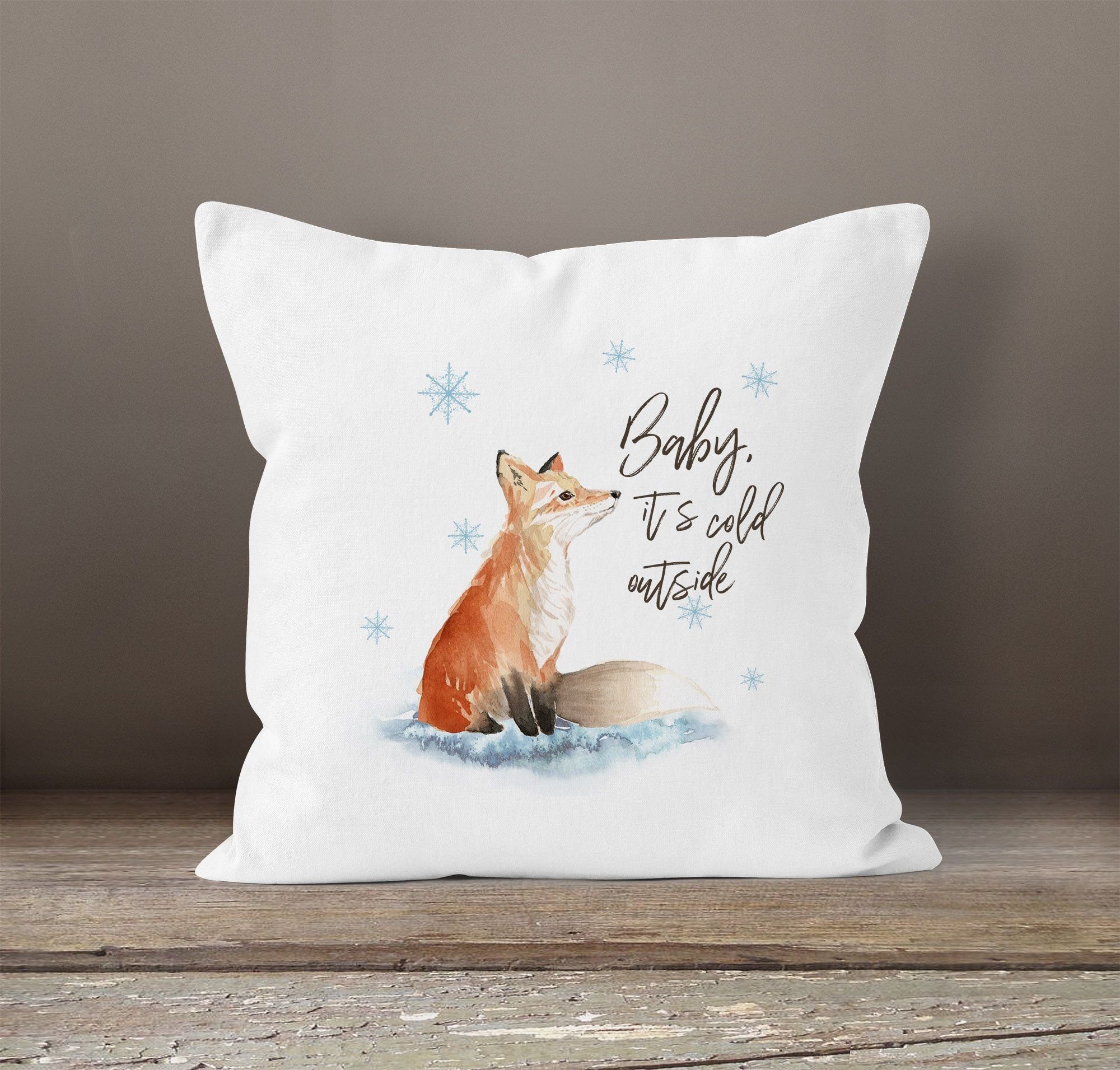 Kissen-Hülle Kissenbezug cold Winter Dekokissen Weihnachten Autiga® Fuchs Baby Schnee it`s Autiga outside weiß Fox