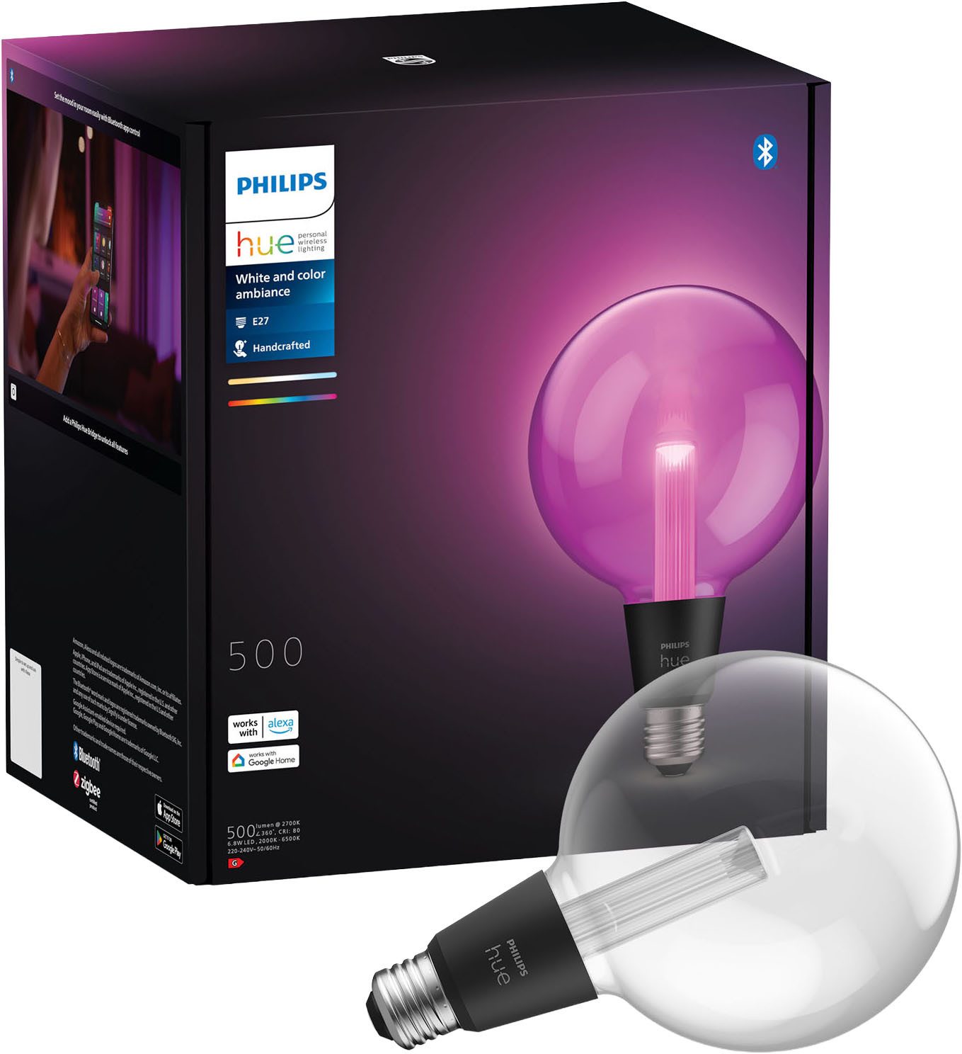 Philips Hue LED-Leuchtmittel White and Color Ambiance Lightguide Giant Globe G125 500lm, E27, 1 St., Farbwechsler