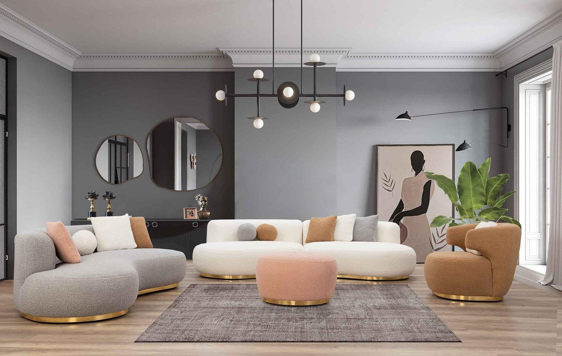 JVmoebel Sofa, 3 Teile, Luxus Rund Sofas Wohnlandschaft Villen Möbel Einrichtung Hotel Relax