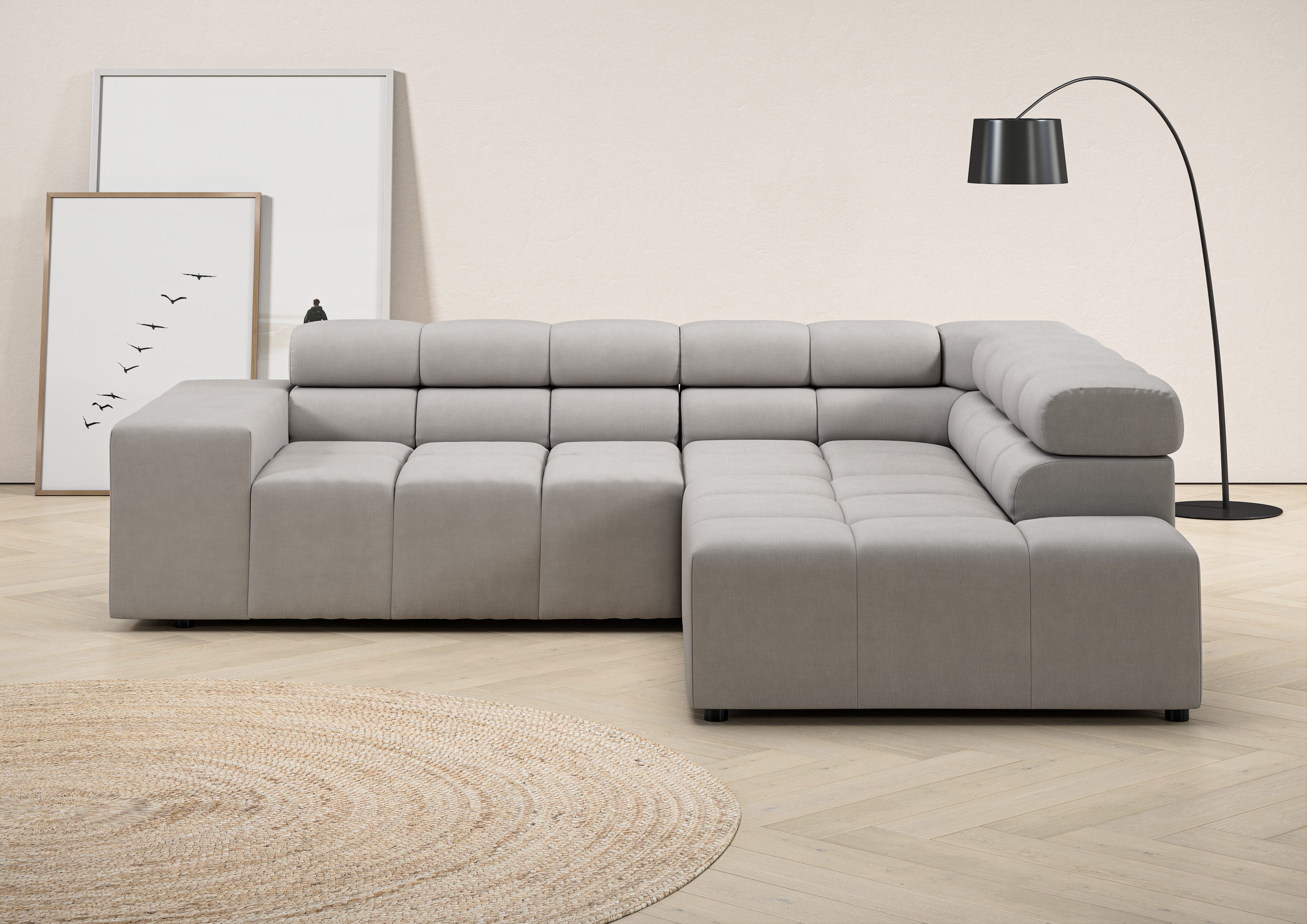 INOSIGN Ecksofa "Ancona, incl. Kopfteilverstellung + 3 Zierkissen, L-Form, günstig online kaufen