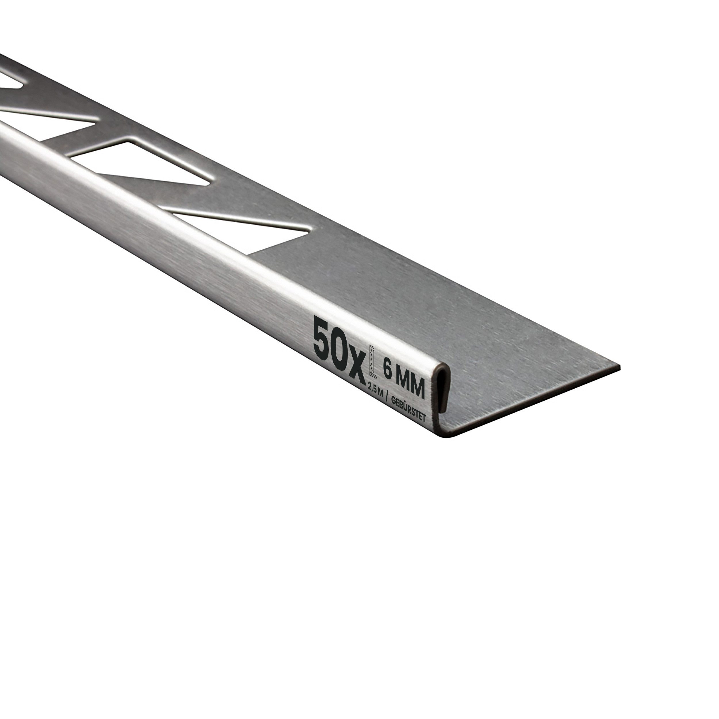 tktrading24 Abschlussprofil 50x L-Profil Fliesenprofil, Edelstahl, 250 cm, 6 mm, Gebürstet (Set, 50er)