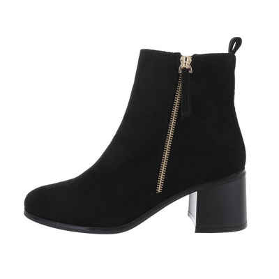 Ital-Design Damen Freizeit Stiefelette Blockabsatz Klassische Stiefeletten in Schwarz