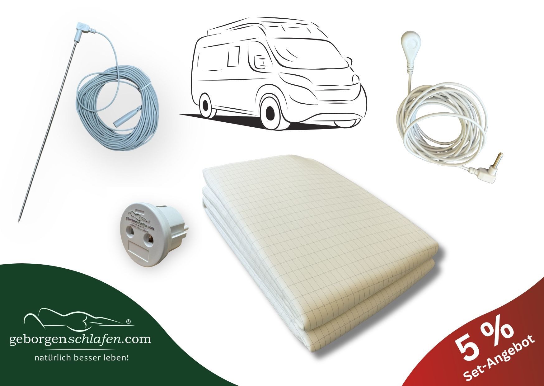 geborgenschlafen Bettlaken Erdungslaken Travel & Camper Set – Bio-Baumwolle mit Silberfäden, Bio-Baumwolle mit Silberfäden, (4 Stück), Geerdet Schlafen Unterwegs – Erdungslaken für Hotel & Camping