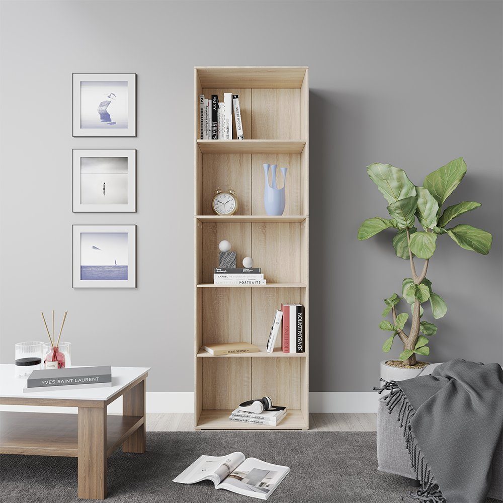 Vicco Bücherregal Bob, Sonoma/Sonoma, 60 x 190 cm mit 5 Fächern, 1-tlg.