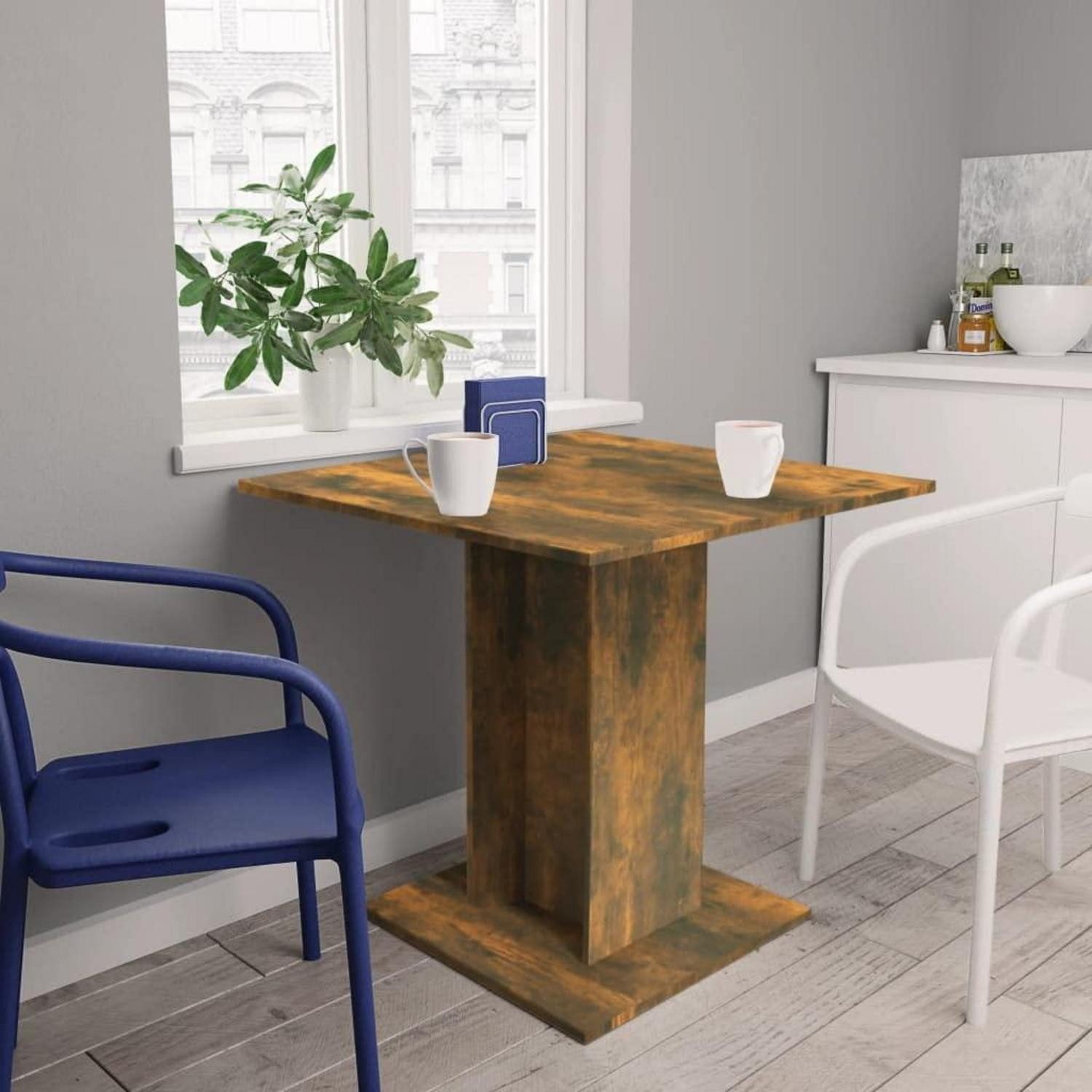 LuxusKollektion Säulen-Esstisch Esstisch Küchentisch Säulentisch Holzwerkstoff 80x80x75 Räuchereiche