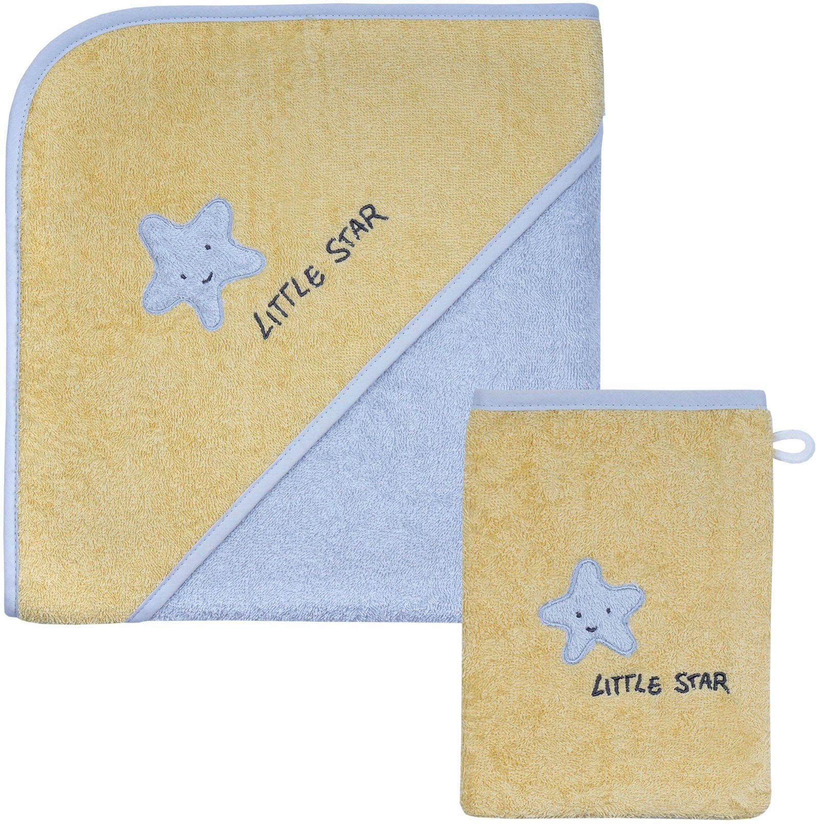 Wörner Handtuch Set Little Star Kapuzenbadetuch 100/100 mit Waschhandschuh, Frottier, (Spar-Set, 2-tlg), mit Stickerei Stern mit Schriftzug