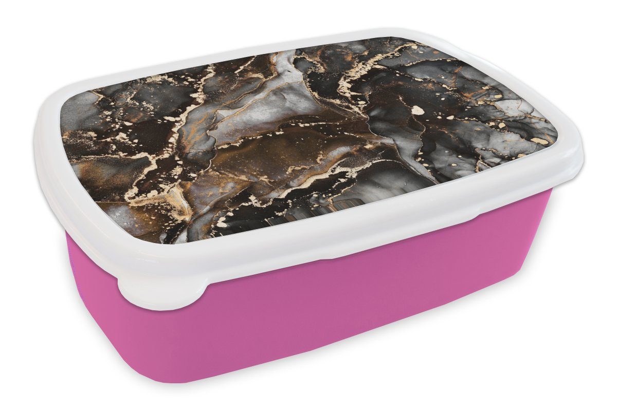 MuchoWow Lunchbox Marmor - - Snackbox, - Erwachsene, Brotdose Kunststoff Mädchen, Kunststoff, für Glitzer Kinder, (2-tlg), Gold Brotbox Luxus, rosa