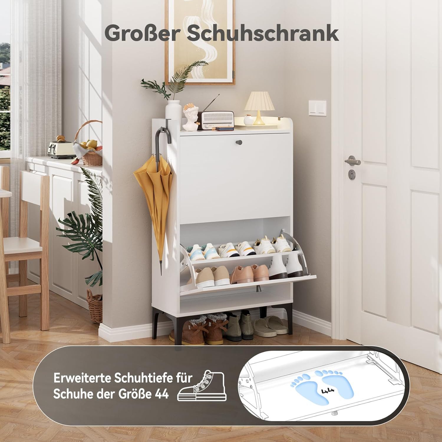 Dripex Schuhschrank mit 2 klappbaren Schubladen und Metallfüßen, verstellbare Fächer