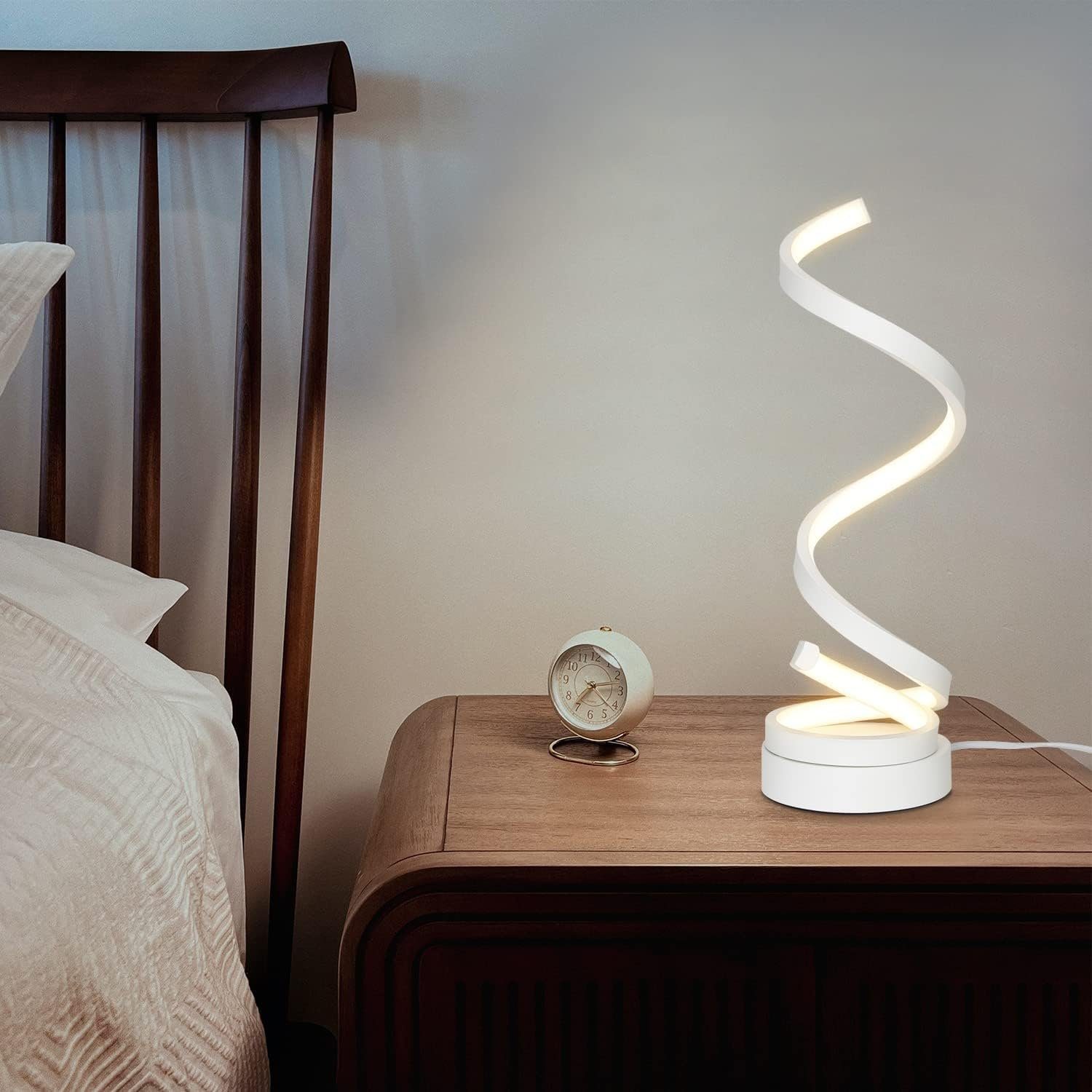 mit Schlafzimmer Bettlampe, Spiral Dimmbar, Kabel, Kaltweiß, Modern Tischleuchte integriert, Tischlampe LED Schwarz Büro, Wohnzimmer Nachttischlampe für 1,6M 12W Warmweiß, Touch fest Nettlife Neutralweiß, LED