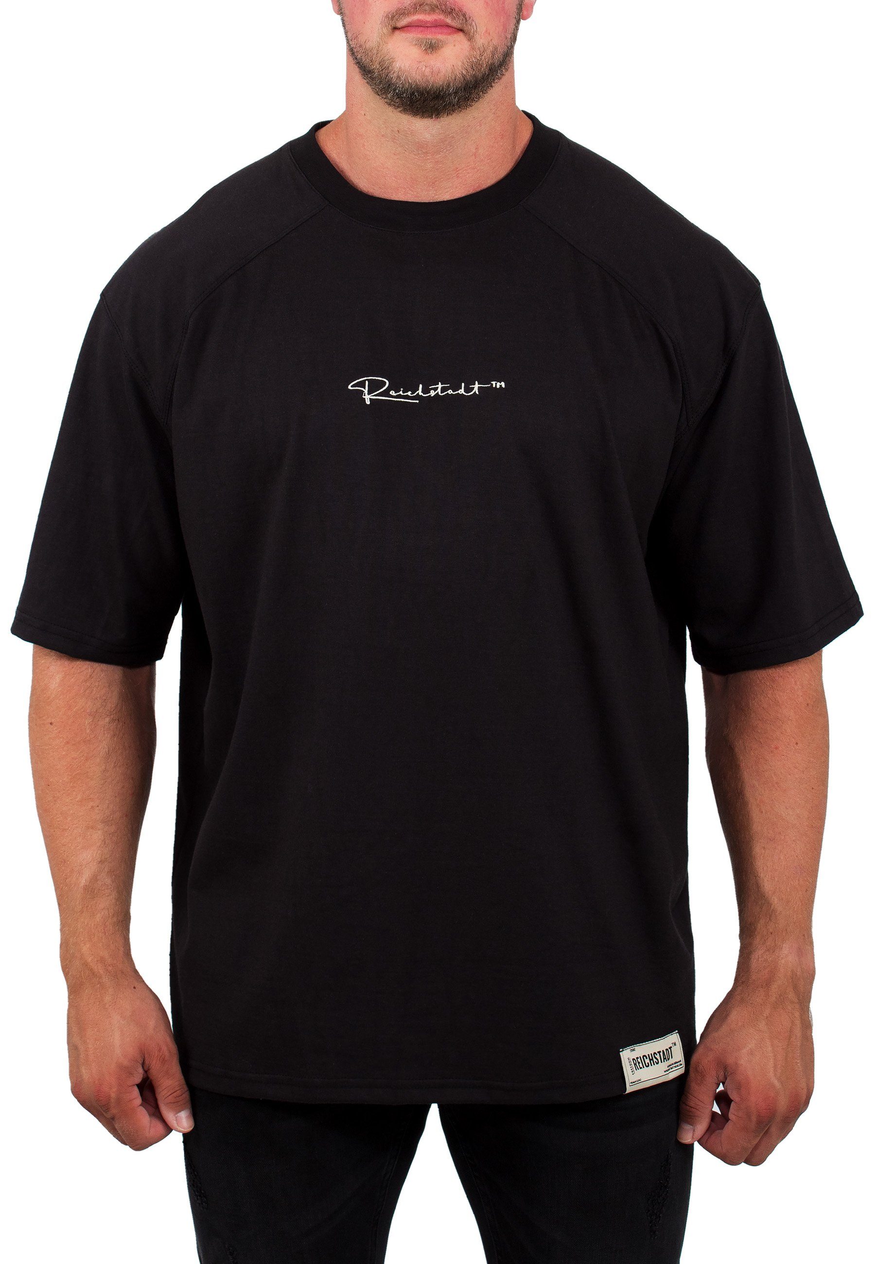 (1-tlg) T-Shirt Reichstadt auf Herren 22RS033A mit Reichstadt Schwarz der Stitching Brust Oversize-Shirt