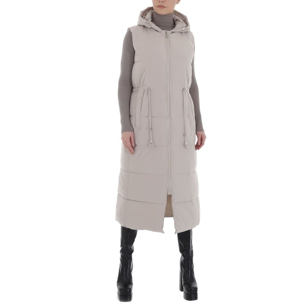 Ital-Design Longweste Damen Freizeit Kapuze Gefüttert Winterjacke in Beige