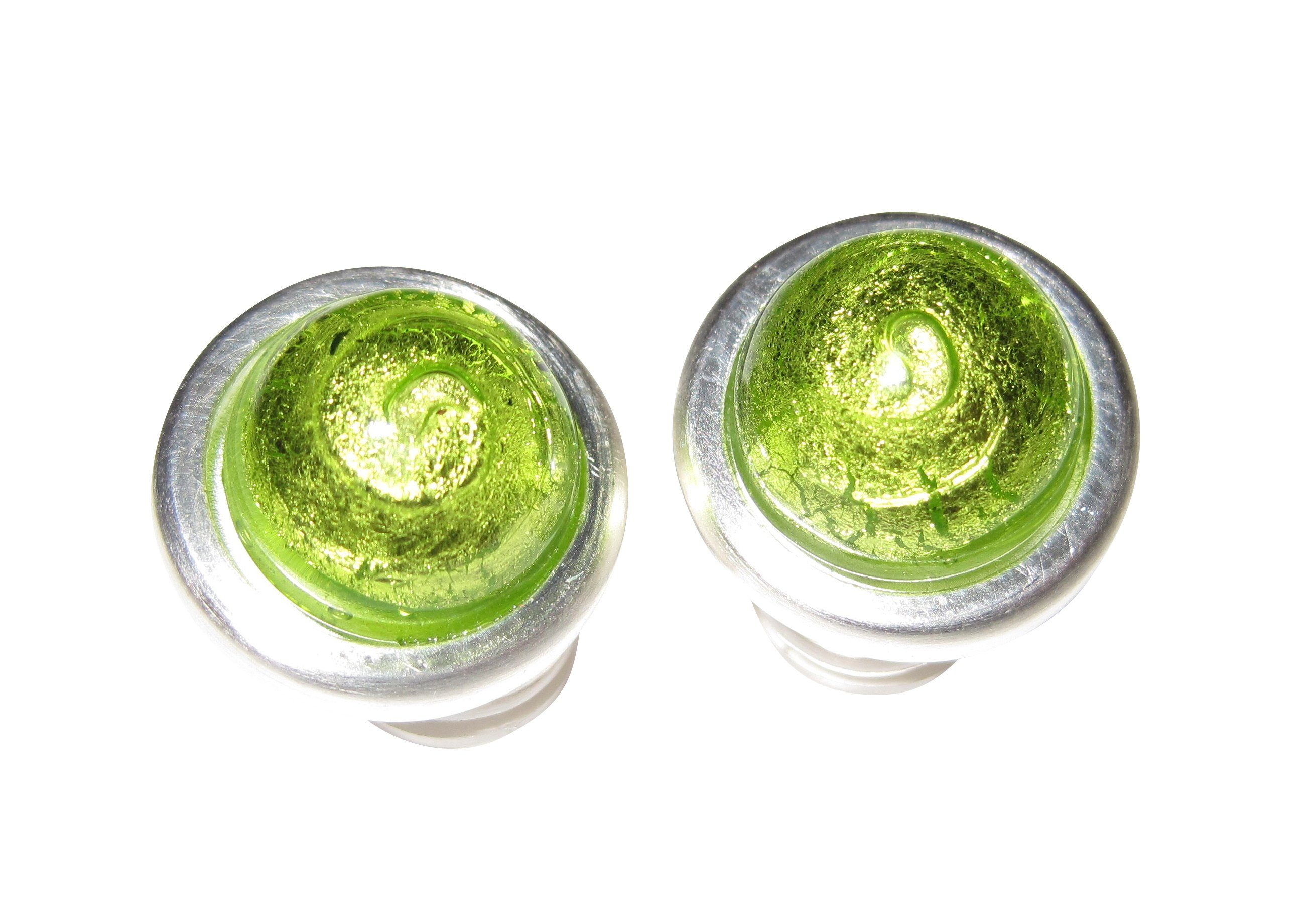 Mugello Paar Ohrclips Murano Clips hellgrün Sterlingsilber Eyecatcher auffällig, Creole Goldschmiedearbeit aus Deutschland, Perle echtes Muranoglas