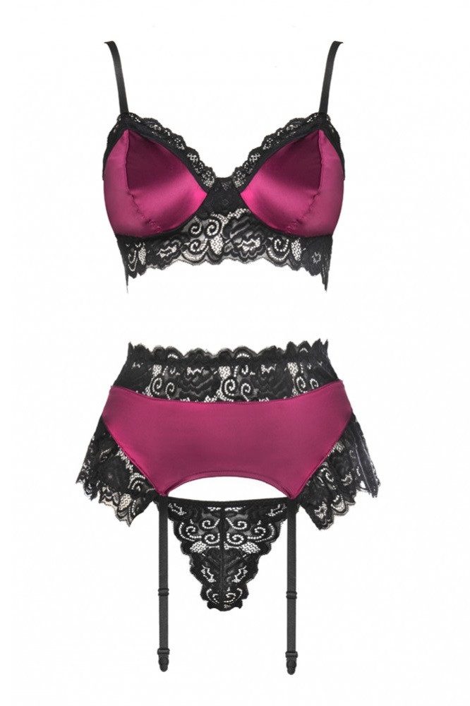 Livco Corsetti Fashion Set: Bügel-BH Strapse-Set Randy rot-schwarz Spitze Satin BH (Set)
