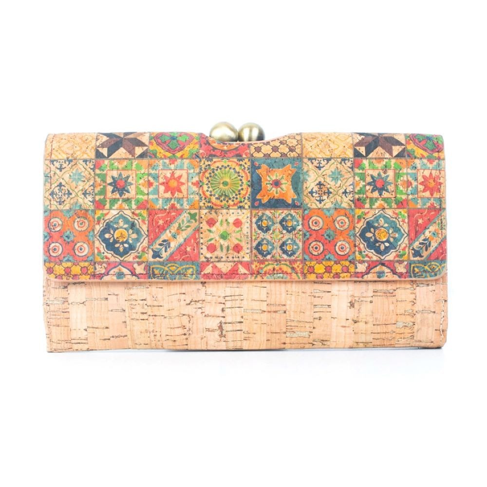 Goodman Design Geldbörse Damenbrieftasche aus Naturkork mit buntem Mosaikmuster Portemonnaie, Leicht, robust und handtaschentauglich.