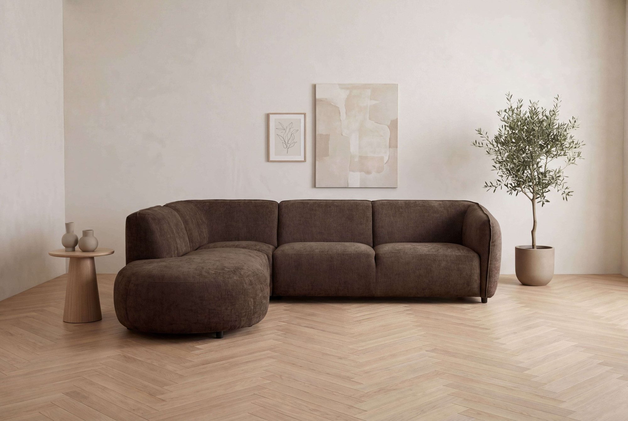OTTO home Ecksofa OSTRUP Rundsofa, L-Form, Naturtöne, Boucle oder Chenille, Breite 273 cm, organische Form mit sanften Rundungen