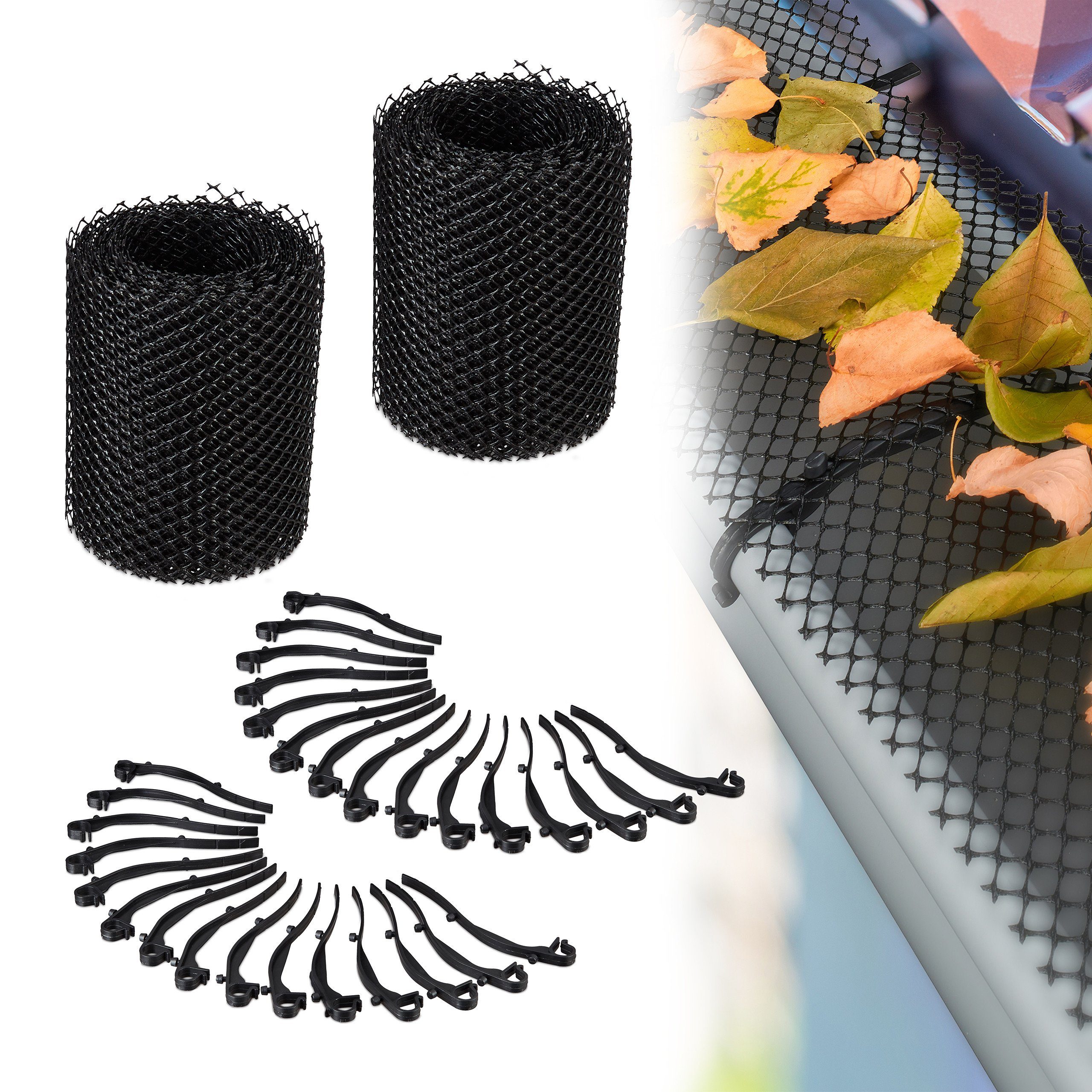relaxdays Laubschutznetz 2er Set Dachrinnen Laubschutz à 6 m