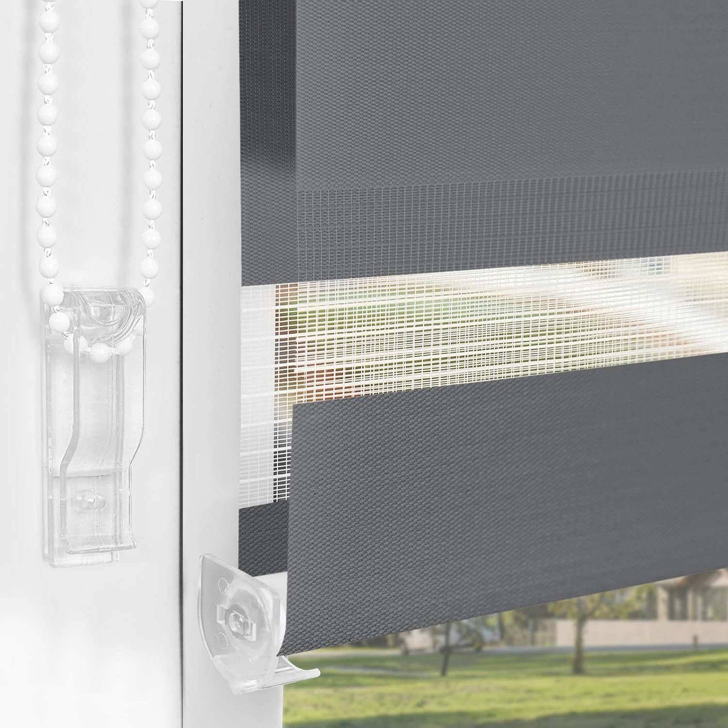 Doppelrollo rollos Ohne Bohren 130cm/150cm, Vkele, freihängend,Blickdicht,Lichtschutz und verspannt, Klemmträger,Klemmfix, rollo für Fesnter und Tür – Bild 4 von 5