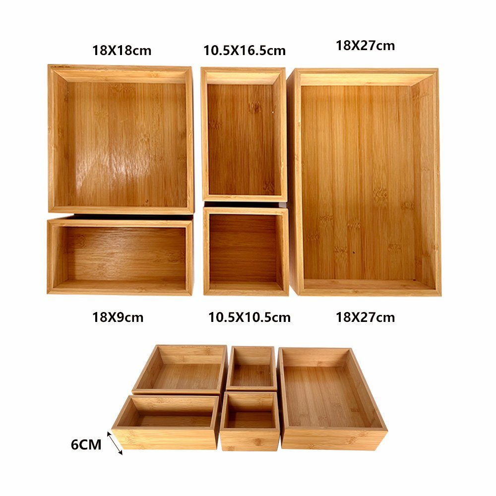 WAOHO Schubladeneinsatz Schubladen Organizer aus Bambus, 5-teiliger aufbewahrungsbox,sortierbox