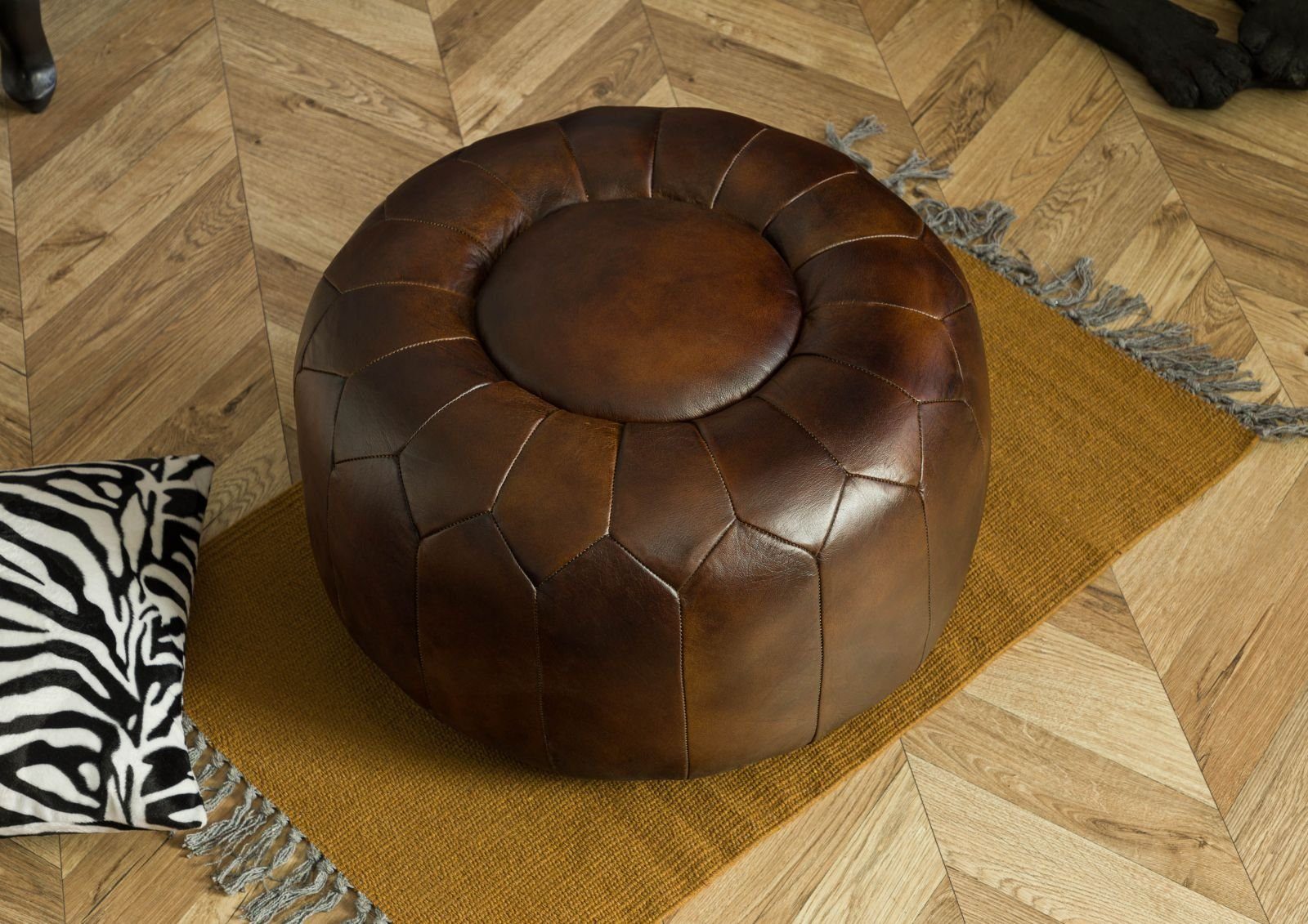 Massivmoebel24 Hocker (Pouf Hocker Echtleder 60x60x38 günstig online kaufen
