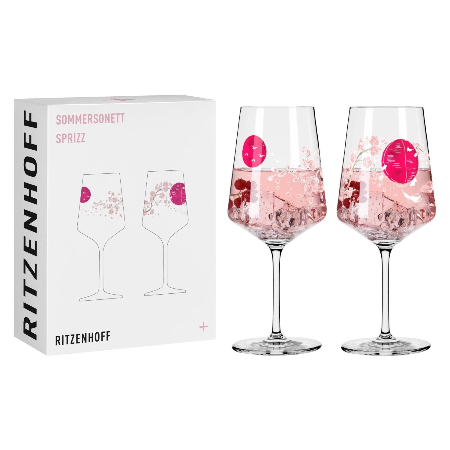 Ritzenhoff Aperitifglas SOMMERSONETT, Glas, Spülmaschinengeeignet, Mehrfarbig, Kirschblüten, H: 22.5cm
