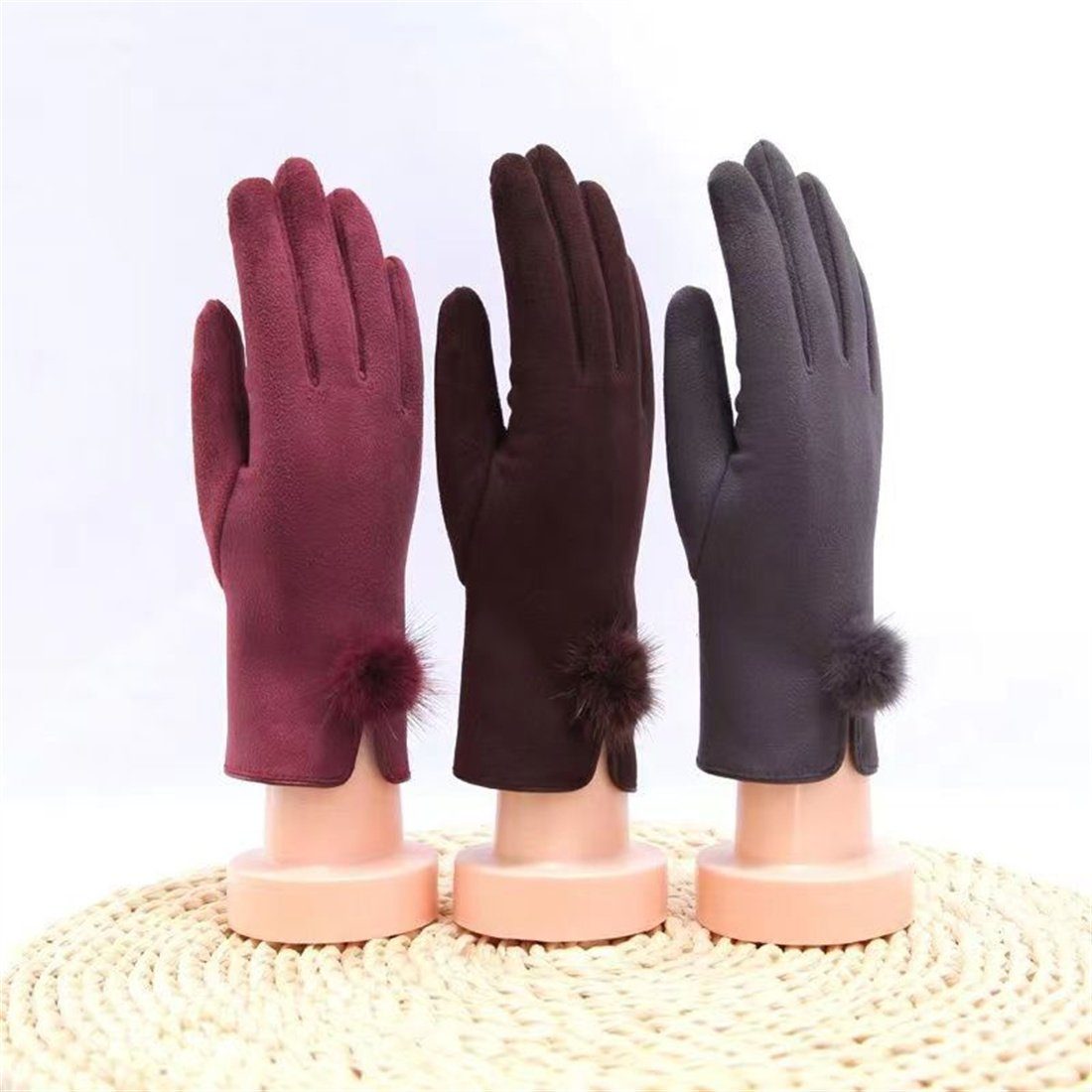 DÖRÖY Fleecehandschuhe warme Rot Wintermode Handschuhe, gepolsterte Touchscreen-Handschuhe Damen