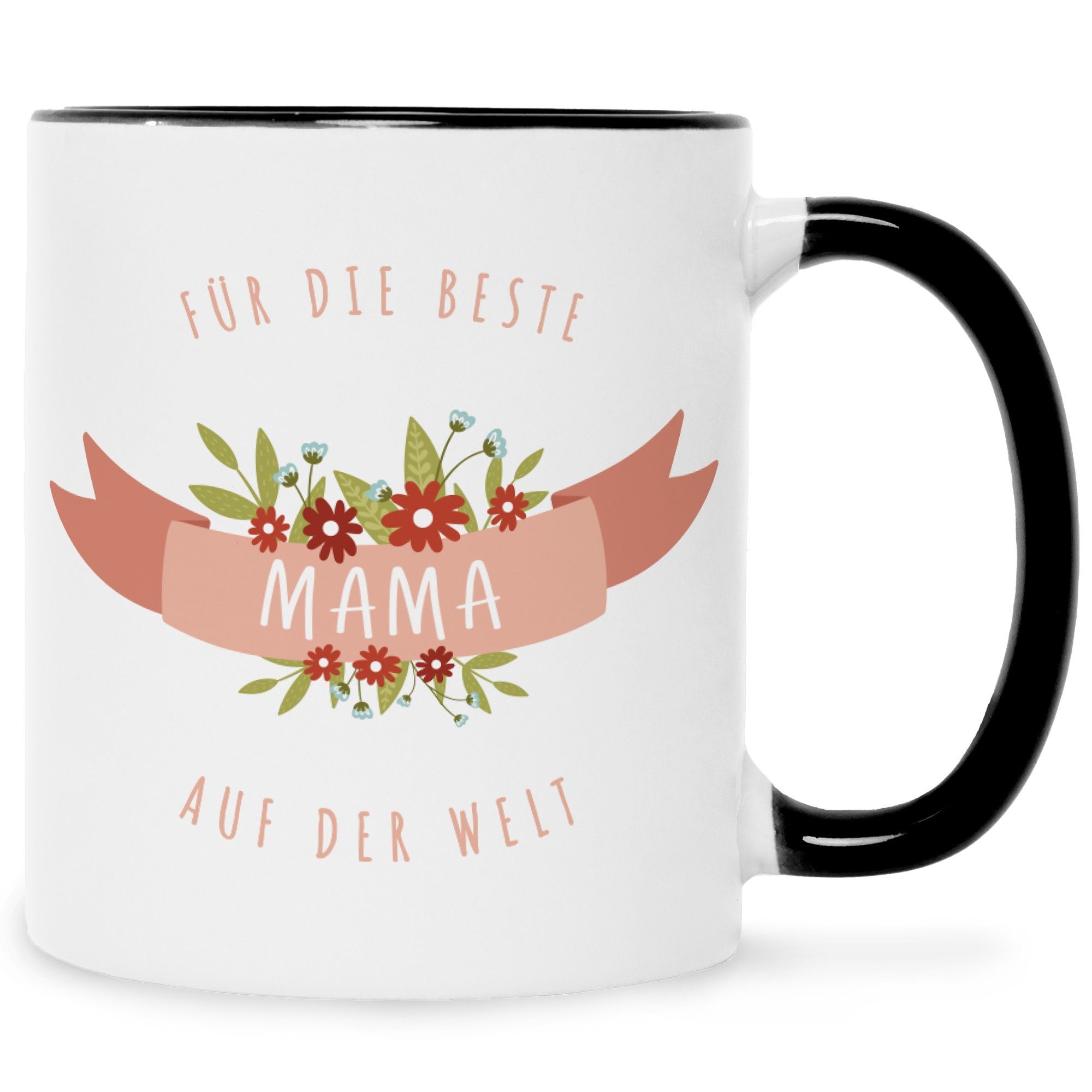 GRAVURZEILE Tasse mit Spruch Für die beste Mama, Keramik, Farbe: Schwarz & Weiß