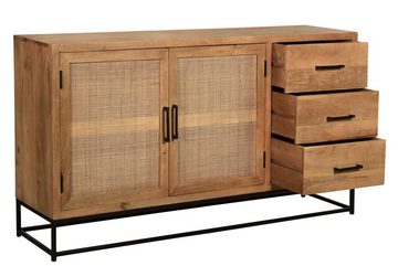 TPFLiving Sideboard Toronto - mit modernem Kufengestell (Türen mit angesagten Rattan-Einsätzen - natur, Gestell schwarz, Designer Sideboard - Anrichte Wohnzimmer - Kommode Wohnzimmer), Produktlinie: Canada - Breite: 150 cm, Höhe: 80 cm, Tiefe: 35 cm