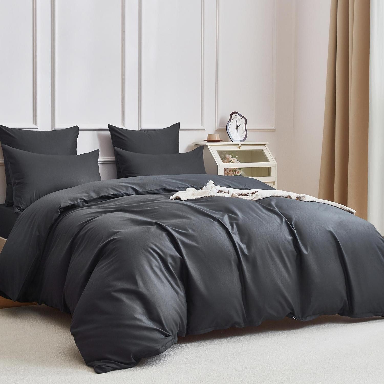 LuxusKollektion Bettwäsche Bettwäsche Baumwolle Grau 200x220 2tlg