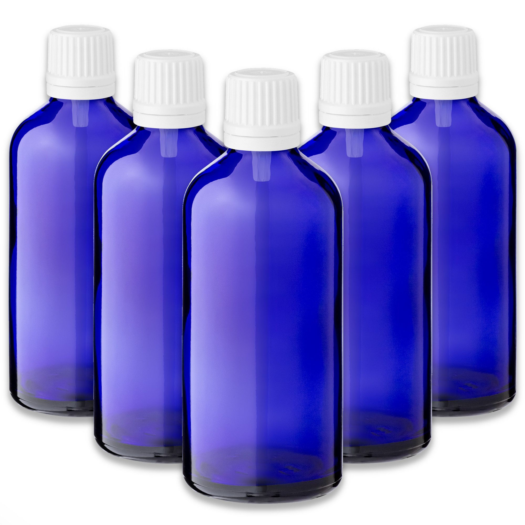 CK Verpackung GmbH Tropfer 5x Blaue Glasflasche 100 ml mit weißem Tropfeinsatz Tropfer Tropfen