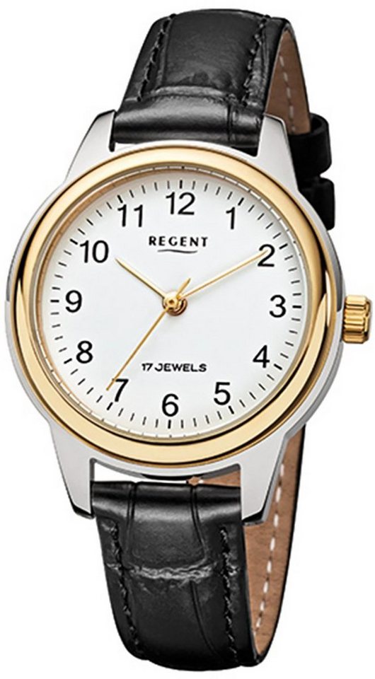 Regent Quarzuhr Regent Herren-Armbanduhr schwarz Analog, Damen Armbanduhr  rund, mittel (ca. 31mm), Lederarmband