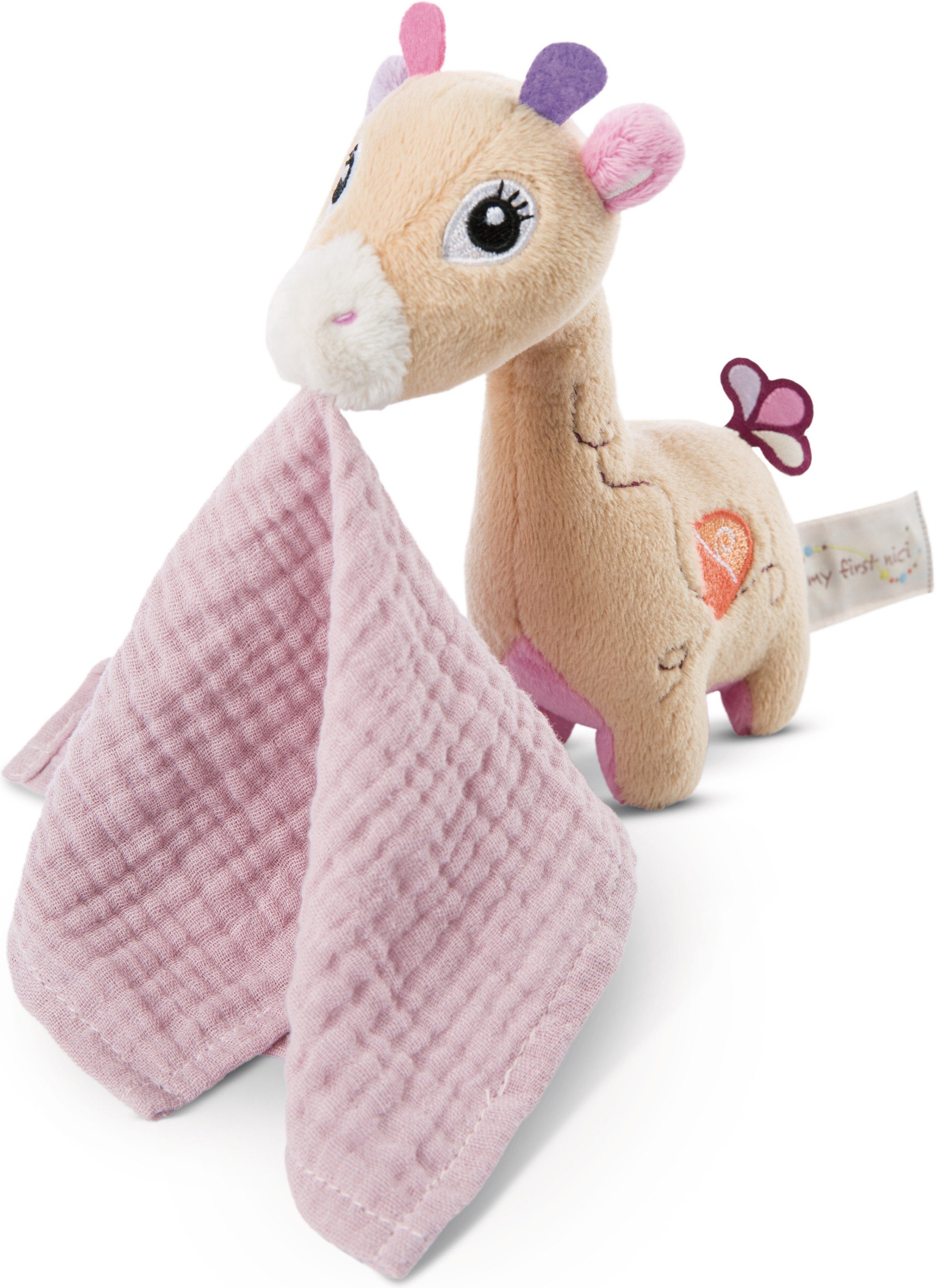 Nici Kuscheltier My first NICI, Giraffe Sasuma 3D, 16 cm, mit Mulltuch