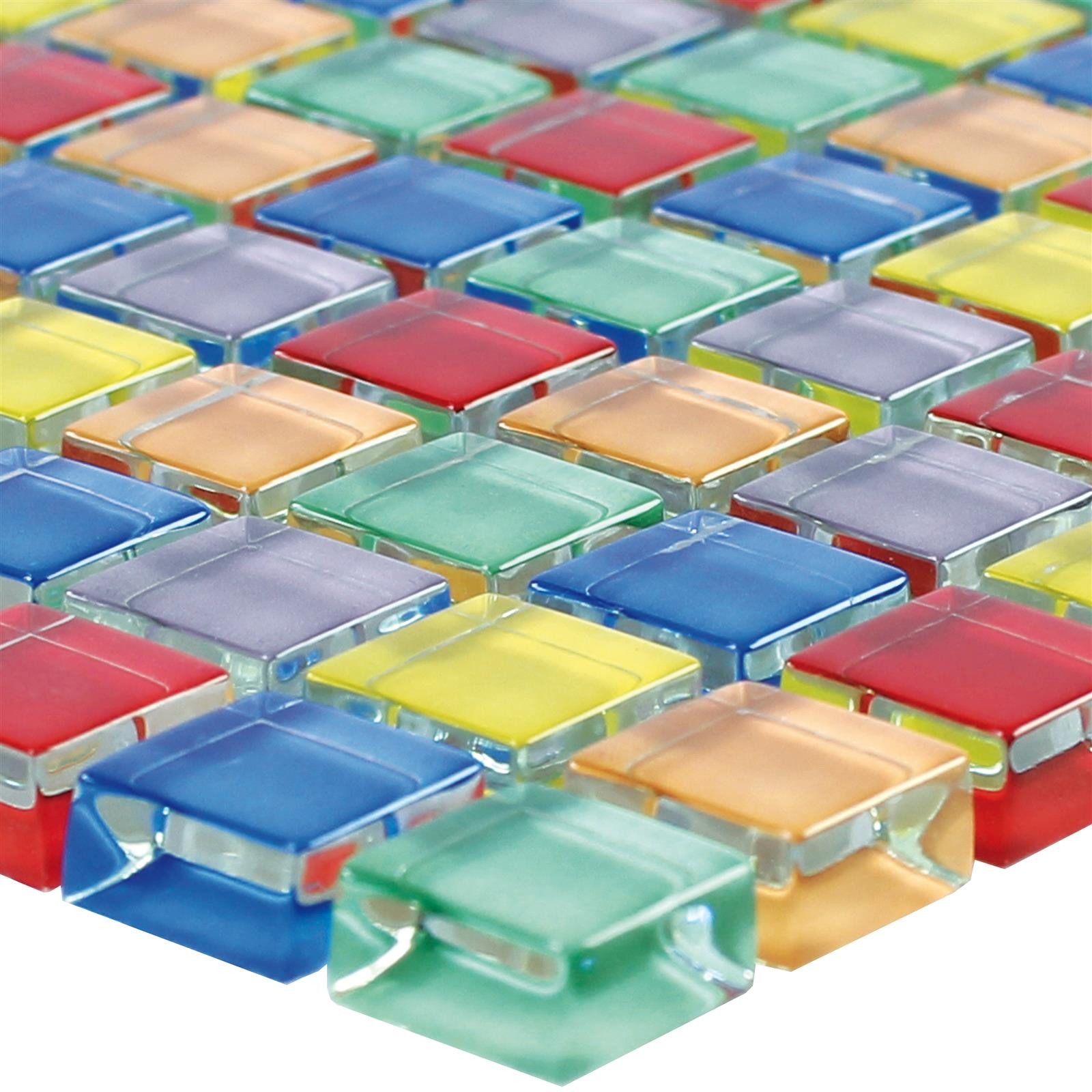 Mosafil Mosaikfliesen Glasmosaik Fliesen Fredonia Bunt Mix, Glas 30.000x30.000, bunt, Verlegefertig auf ein Netz geklebt - Frostsicher - Wasserfest