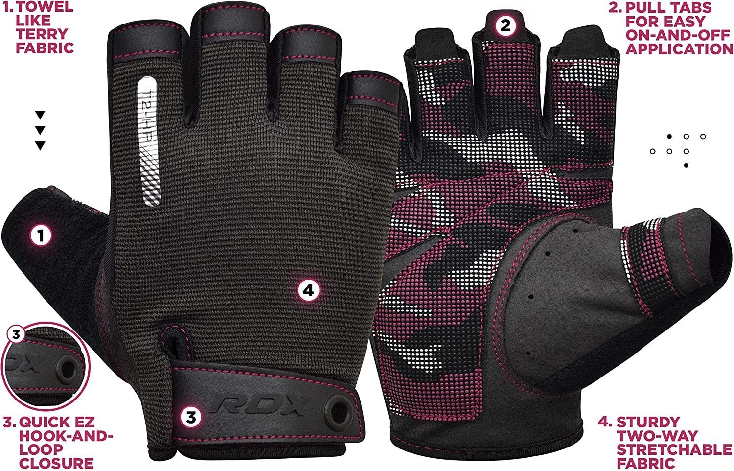 RDX Trainingshandschuhe Handgelenkstütze PINK RDX extra lange Gewichtheberhandschuhe, dehnbare