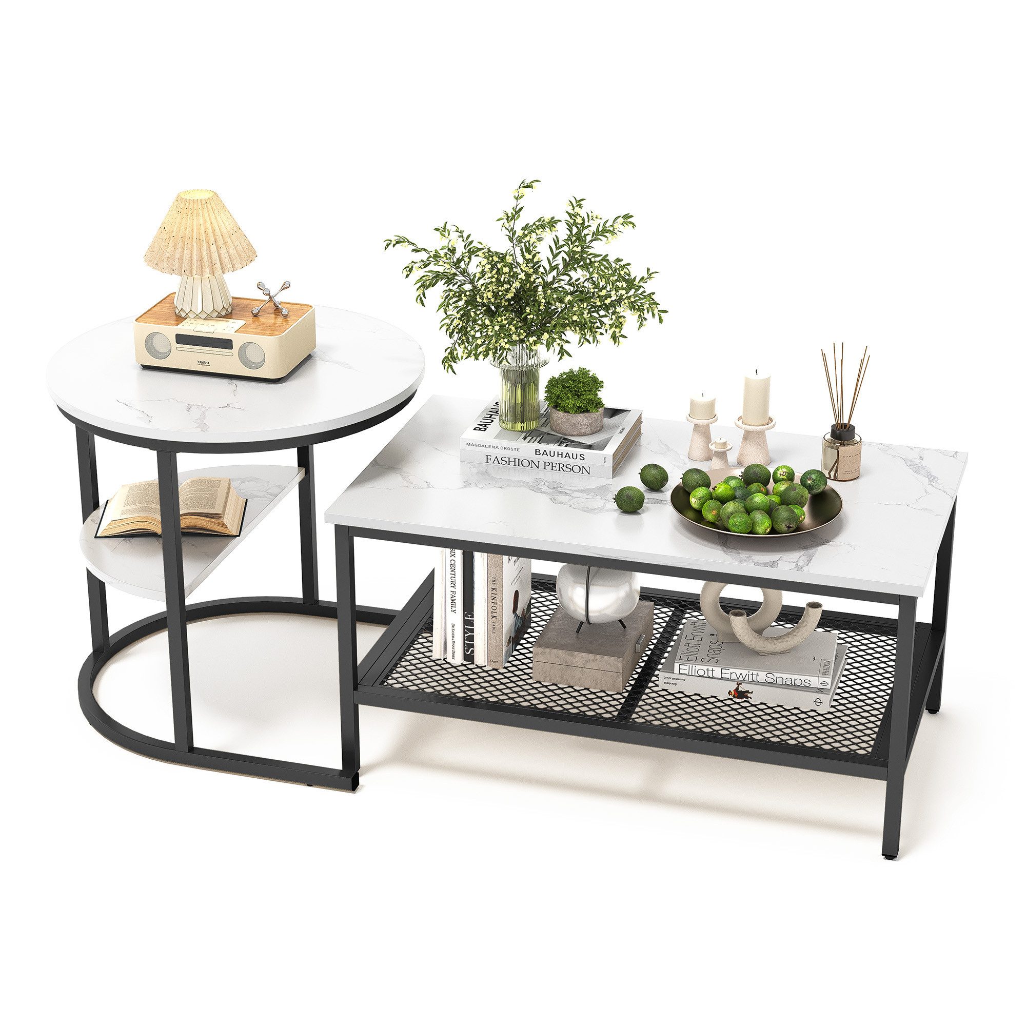 SEEZSSA Couchtisch 2er Set Satztisch Wohnzimmertisch Beistelltisch mit Marm günstig online kaufen