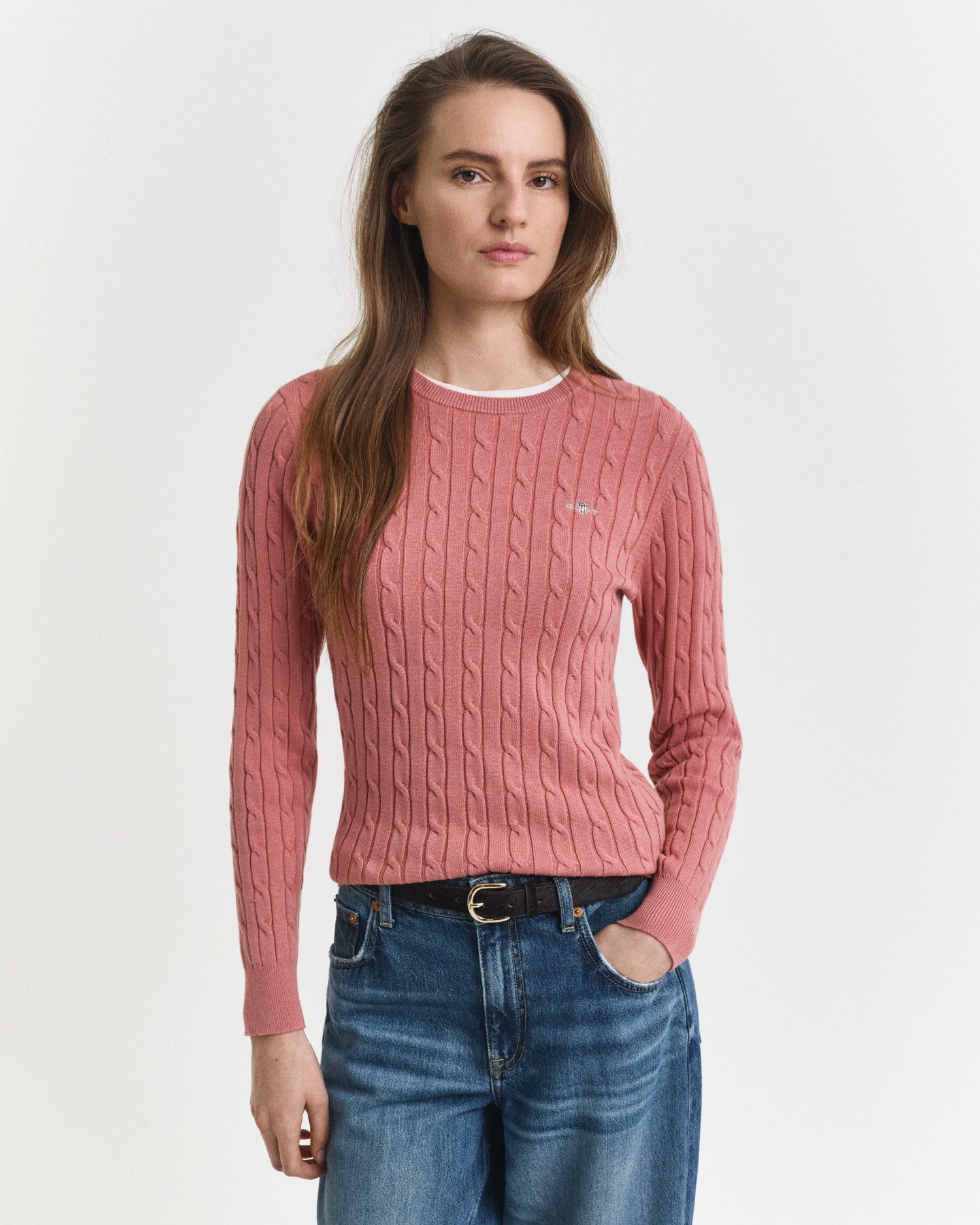 Strickpullover STRETCH COTTON CABLE C-NECK
