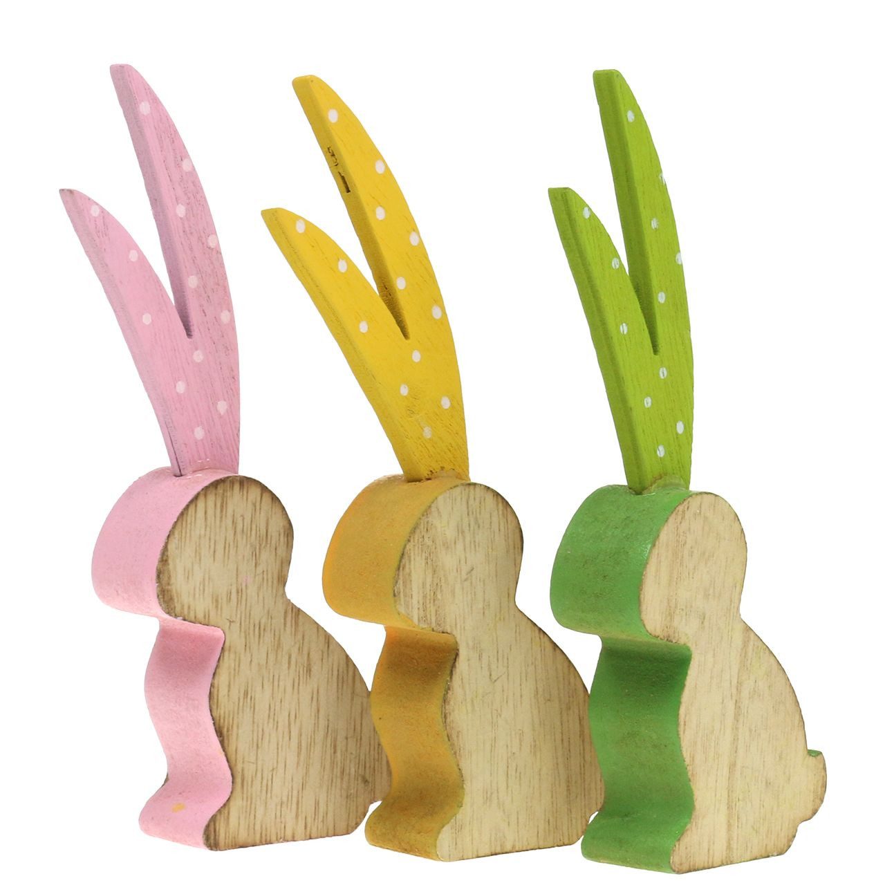 Florists Products Osterhase Dekofigur Hase Langohr Holz 15cm 6er Set Ostern Deko Frühling, 6 Stück