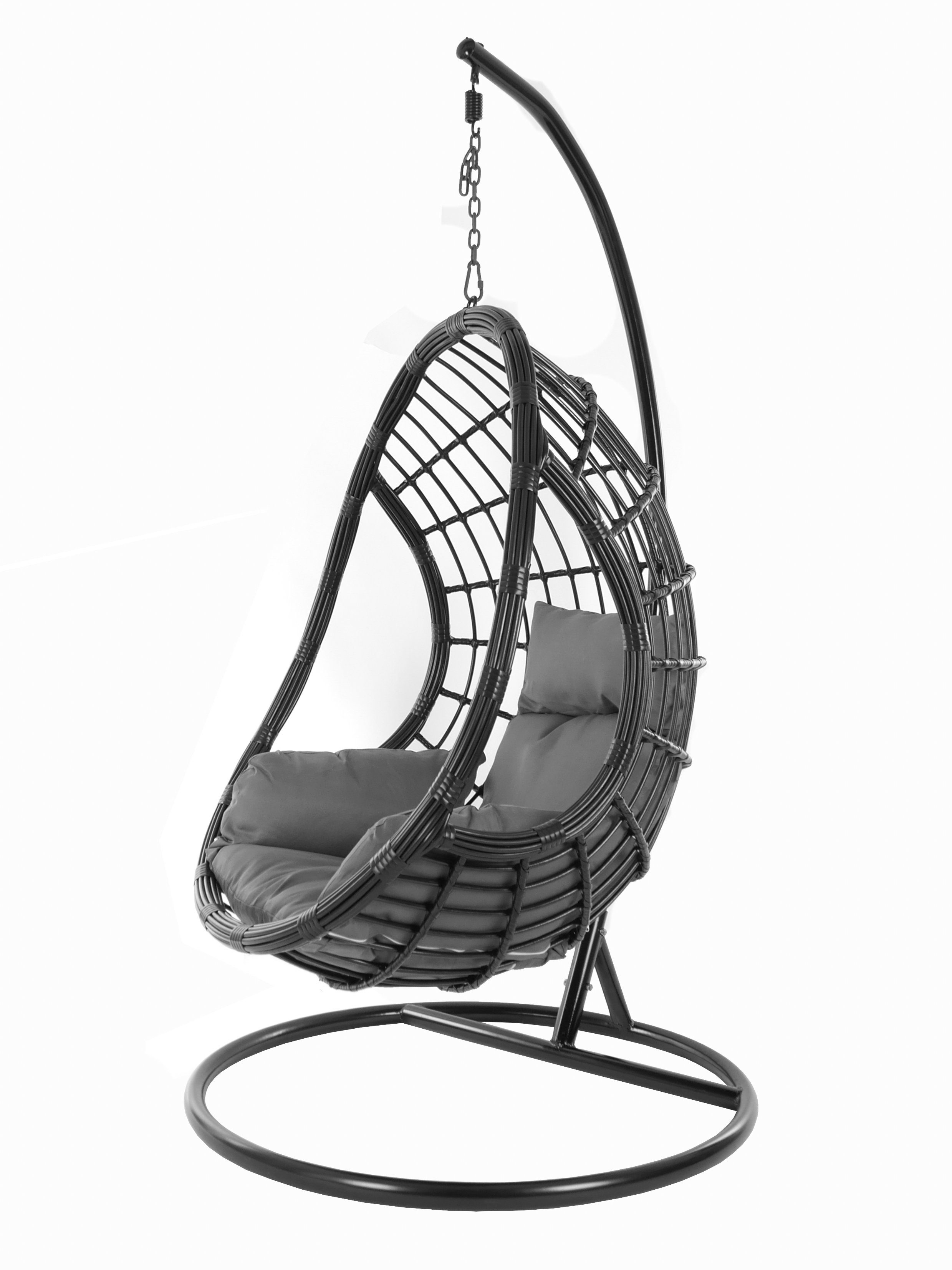 KIDEO Hängesessel PALMANOVA black, Schwebesessel, Swing Chair, Hängesessel mit Gestell und Kissen, Nest-Kissen dunkelgrau (8999 shadow) | Hängesessel