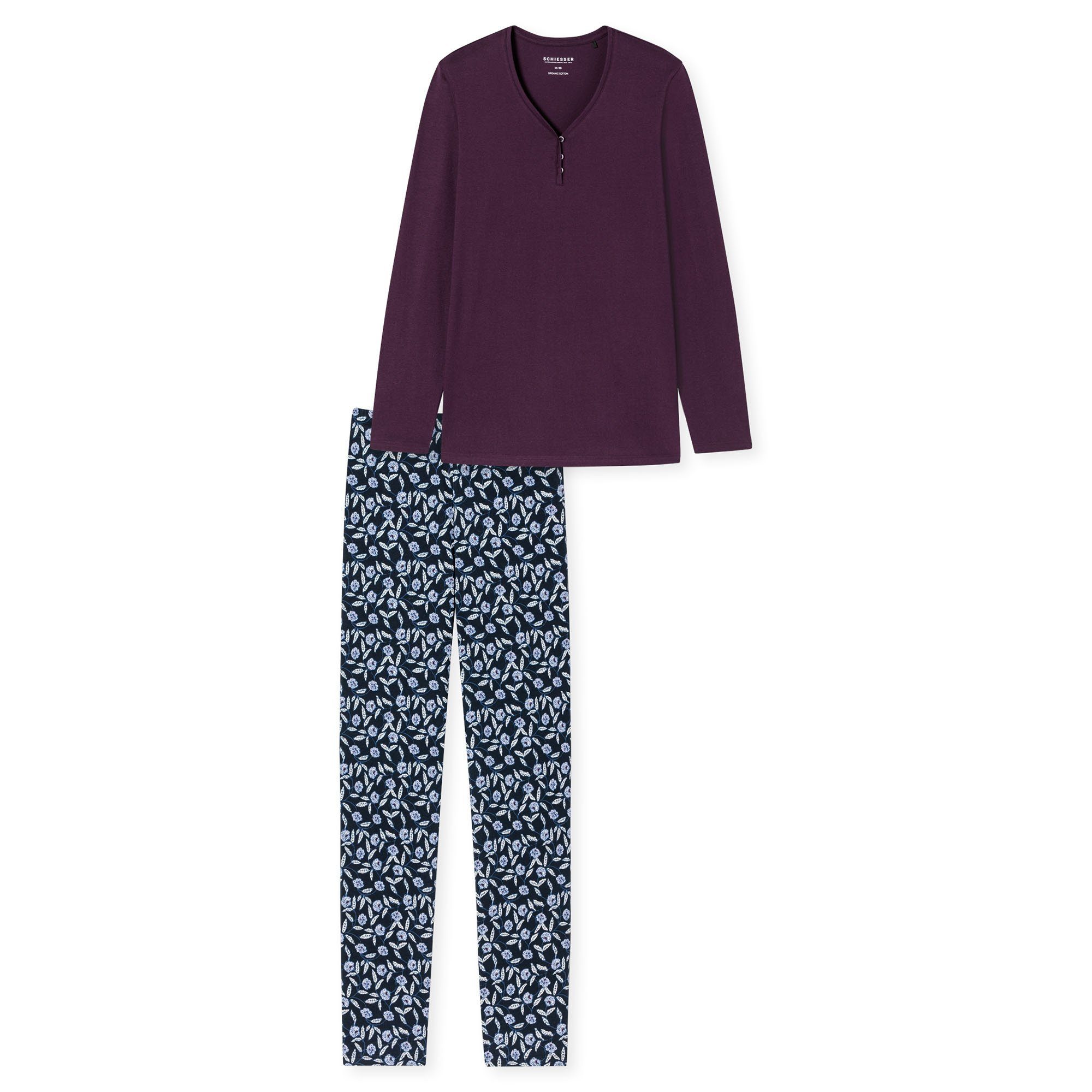 lang Damen Pyjama Set V-Ausschnitt Schlafanzug Lila - Schiesser
