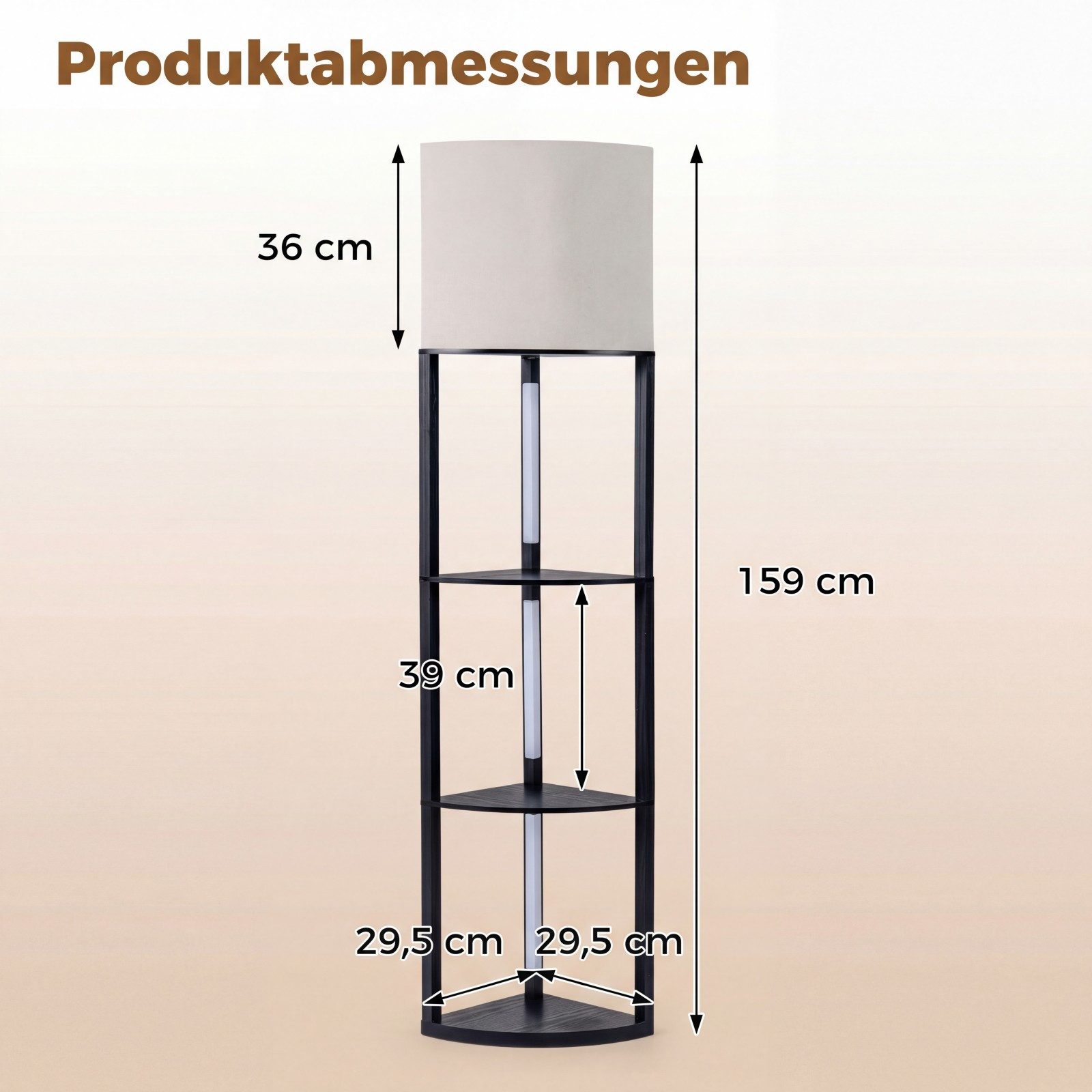 COSTWAY Stehlampe, 159cm mit Regalen, 3 Helligkeitseinstellungen, Fußschalter