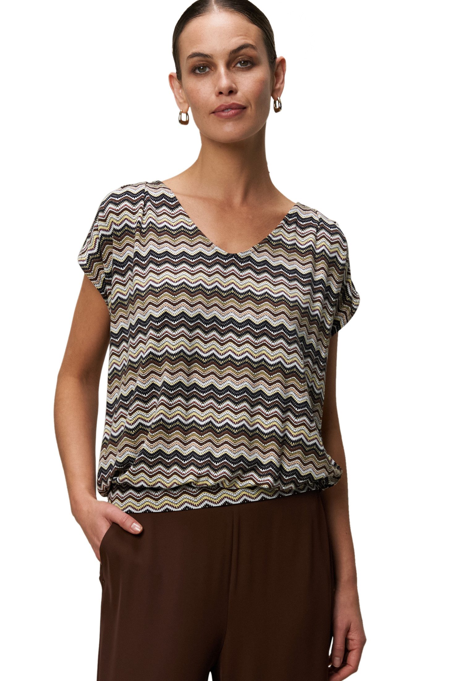 Zero Kurzarmshirt Damen Shirt mit Zickzackmuster (1-tlg) Plain/ohne Details günstig online kaufen