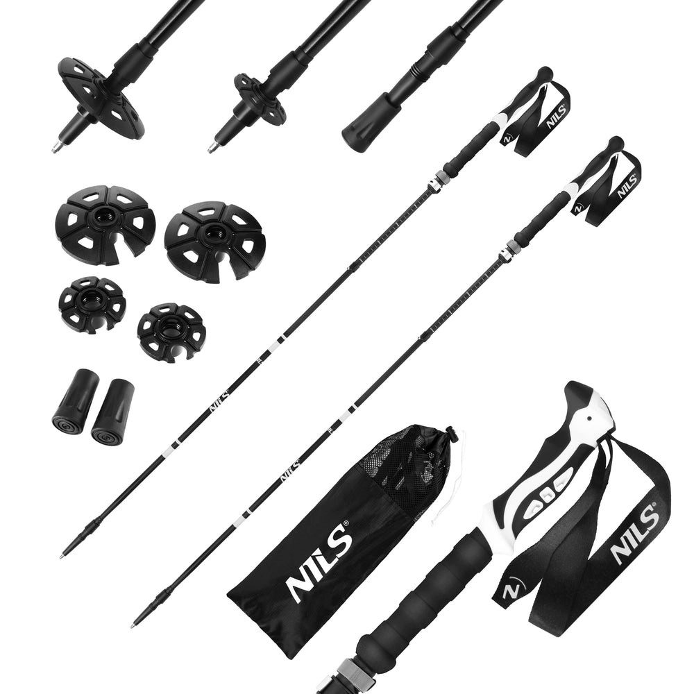Nils Trekking-Stöcke Faltstöcke Wanderstöcke Nordic-Walking-Stöcke (Spar-Set, 2 St., 135 cm lang, faltbar), Faltbar, Aluminium 7075, EVA-Griff, Tasche