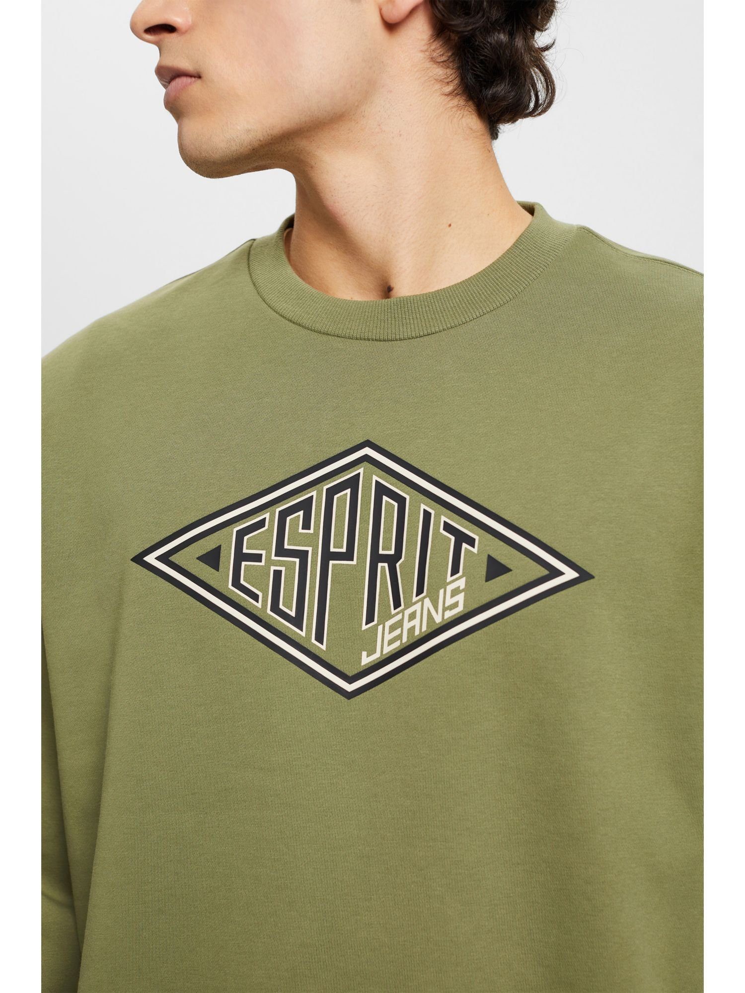 Esprit Sweatshirt Rundhals-Sweatshirt (1-tlg) OLIVE Logoprint mit