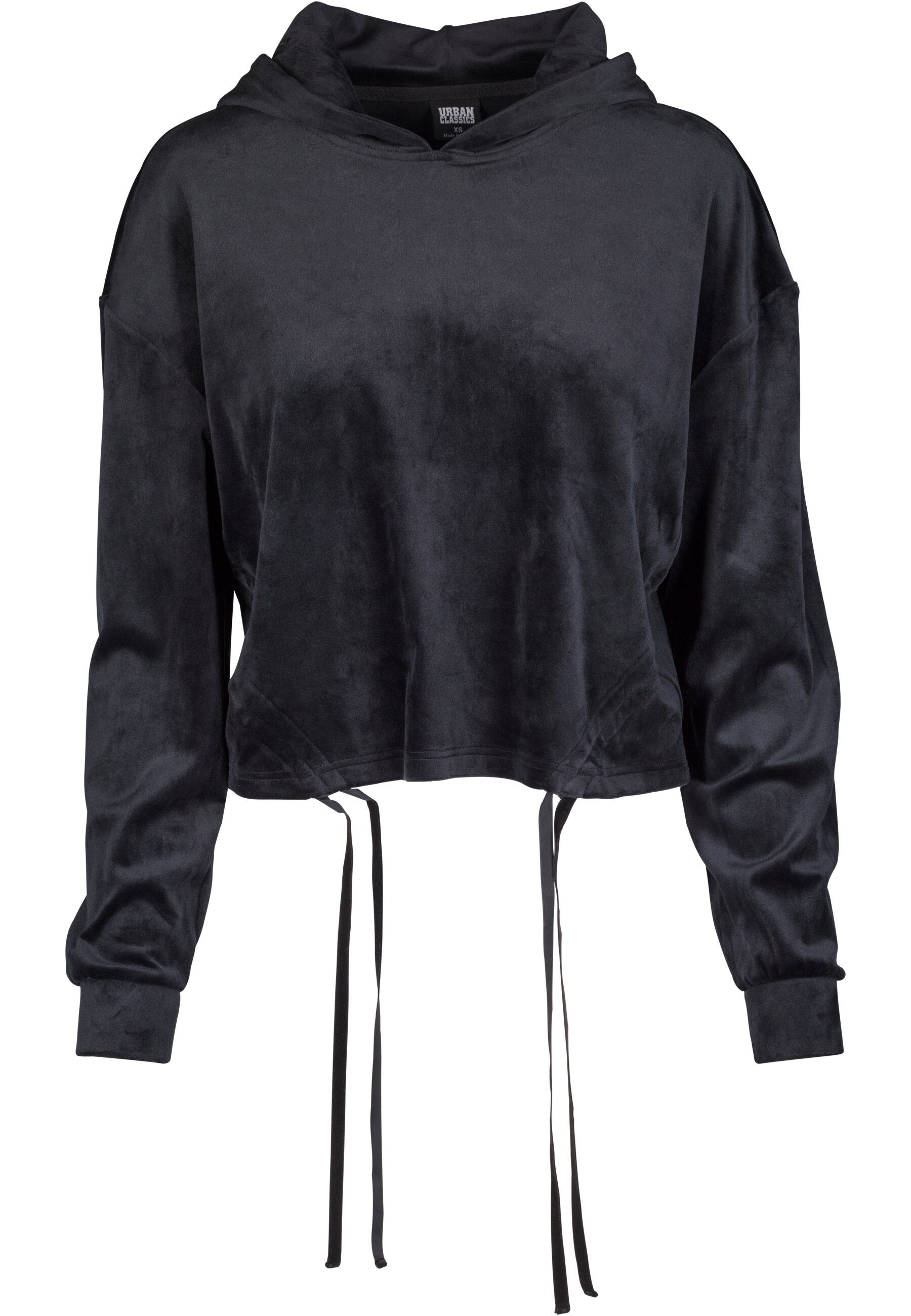 Rundhalspullover Urban Classics Damen Ladies Short Velvet Gathered Hoody