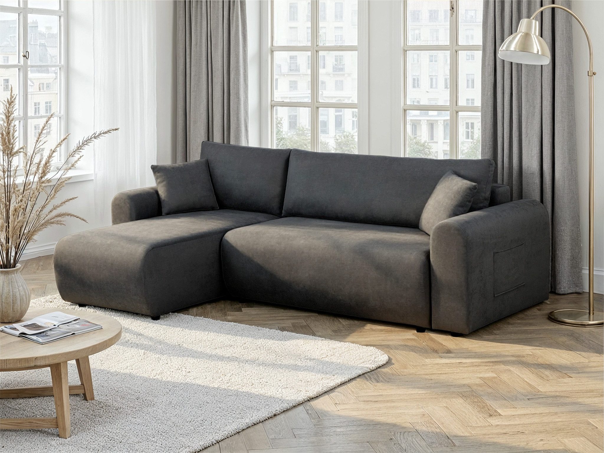OTTO home Ecksofa JONAA L-Form, 241cm. inkl. Schlaffunktion, weicher Feinstruktur Stoff, Tonnentaschen-Federkern, Bettkasten, Schlafsofa …