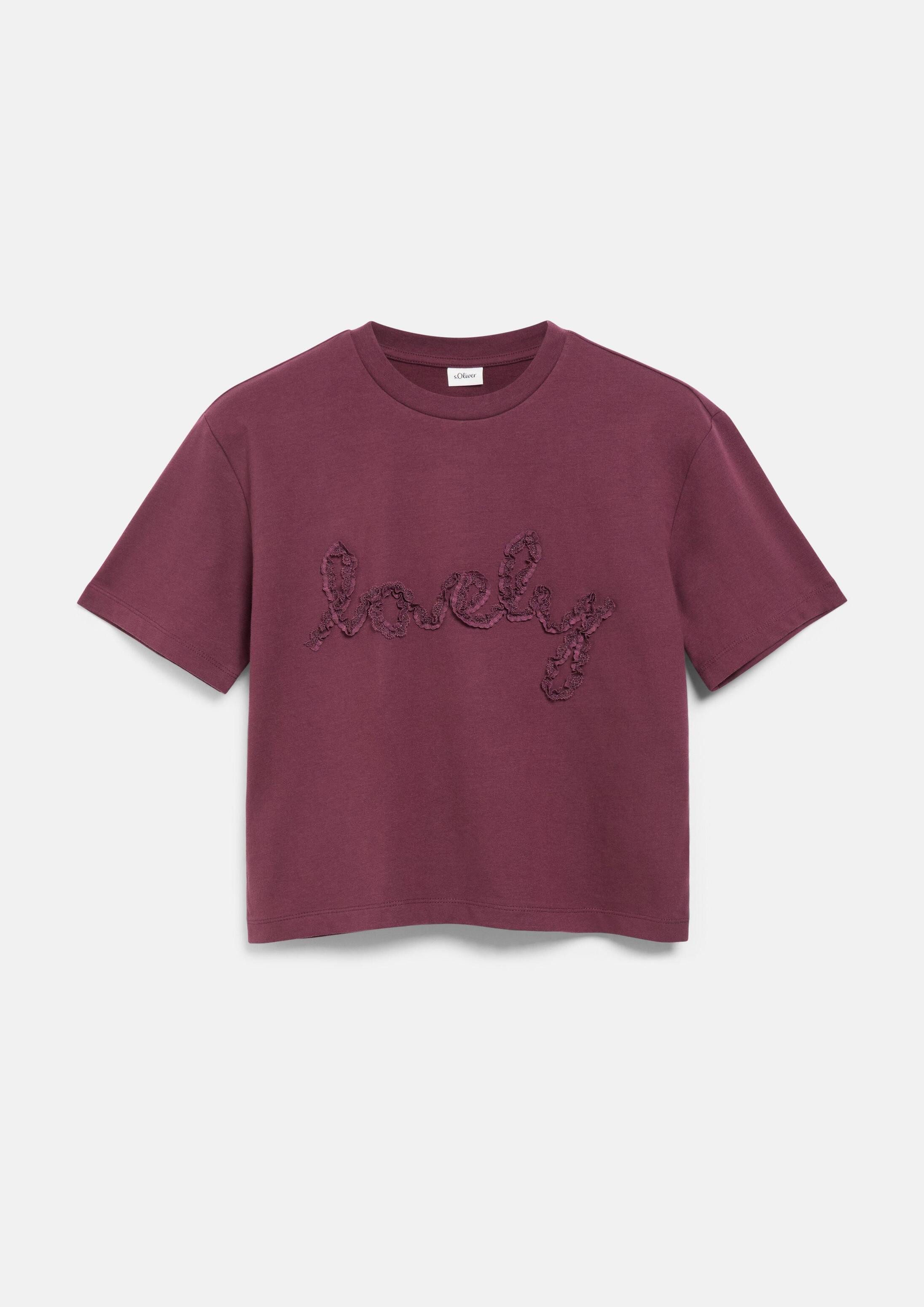 s.Oliver Kurzarmshirt T-Shirt Light Felpa-Shirt mit Spitzenapplikation im Boxy Fit